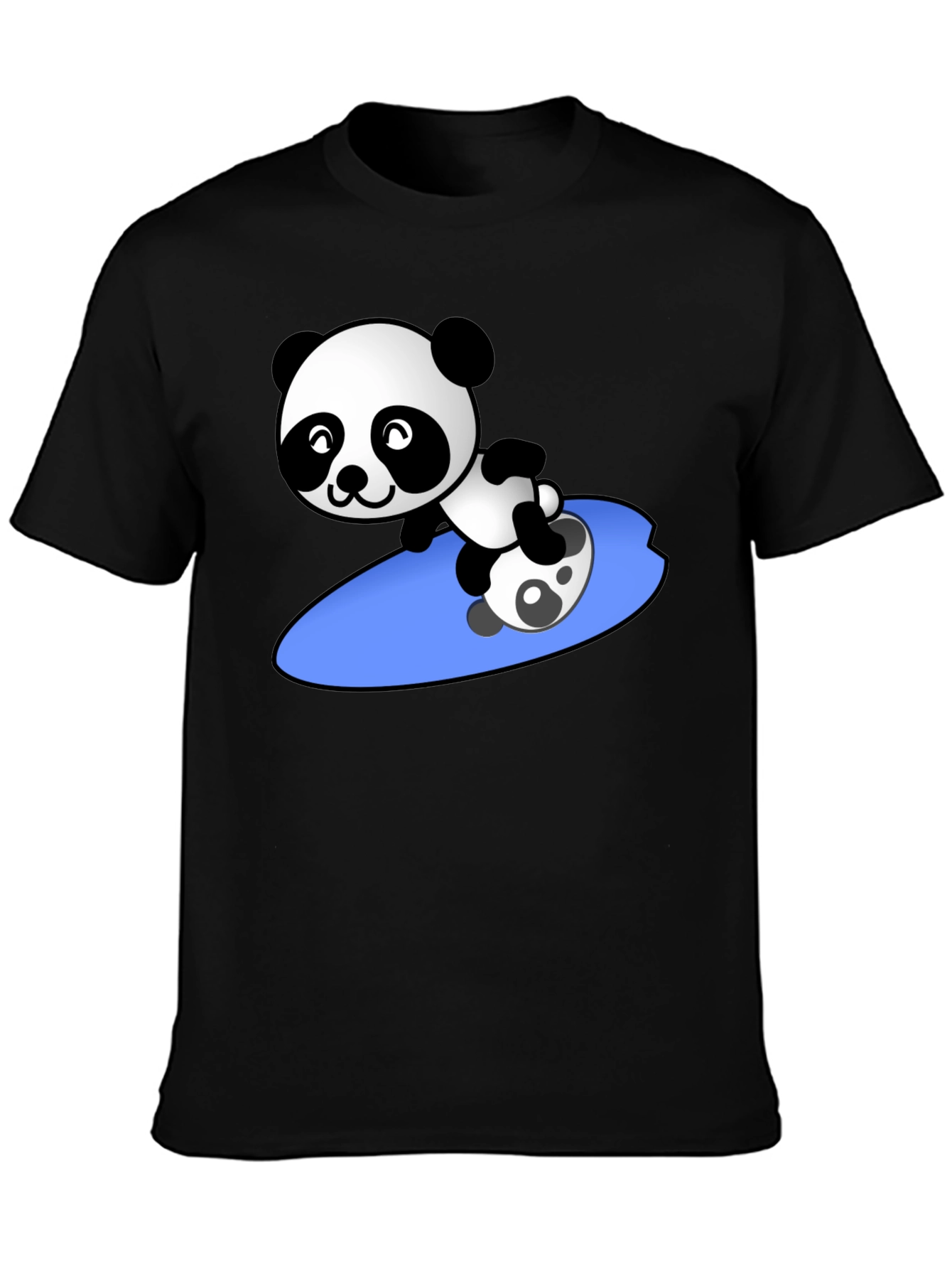 Surfing Panda Graphic Tee - Black Crew Neck