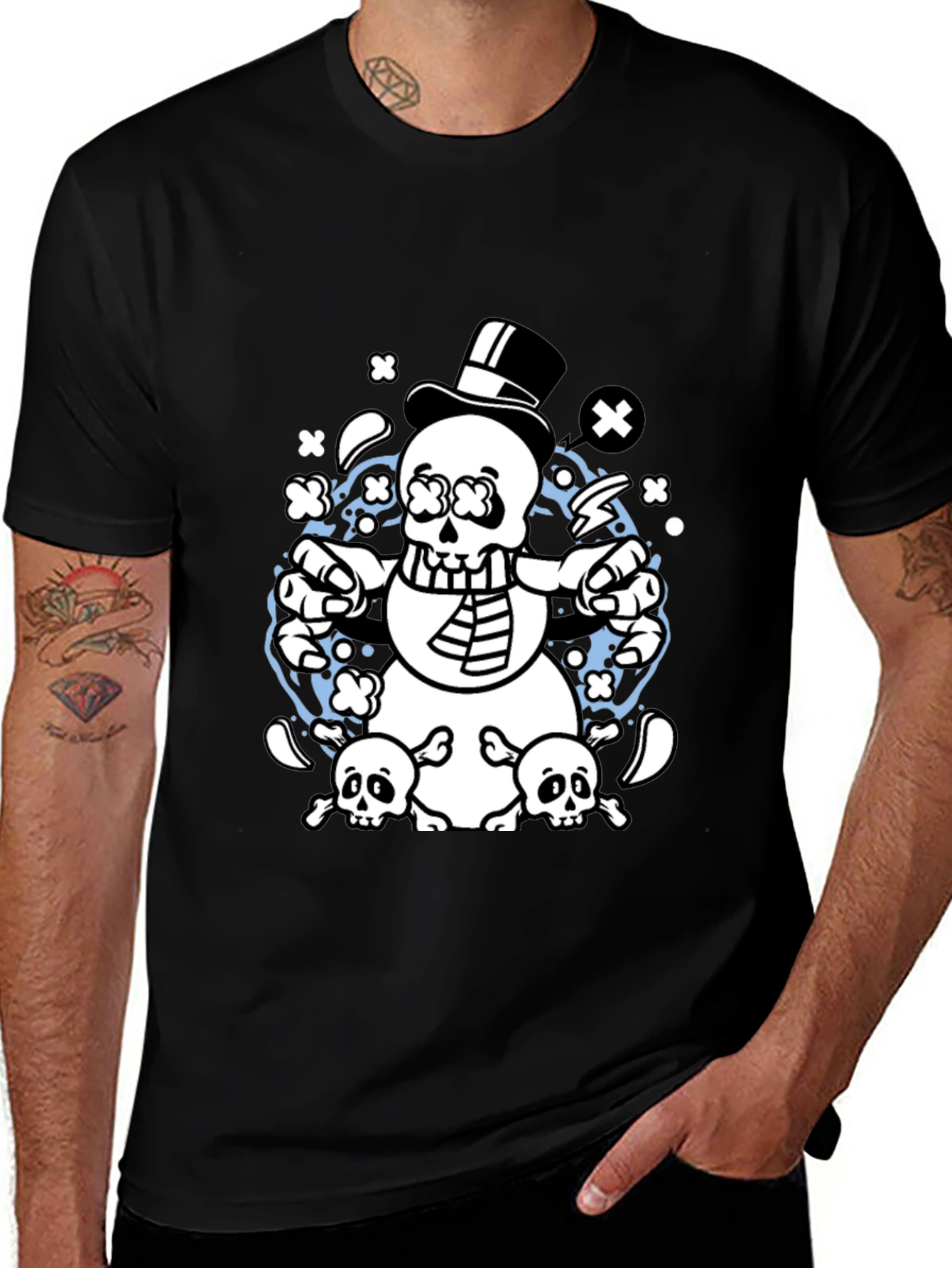 Skull Snowman Graphic T-Shirt - Black