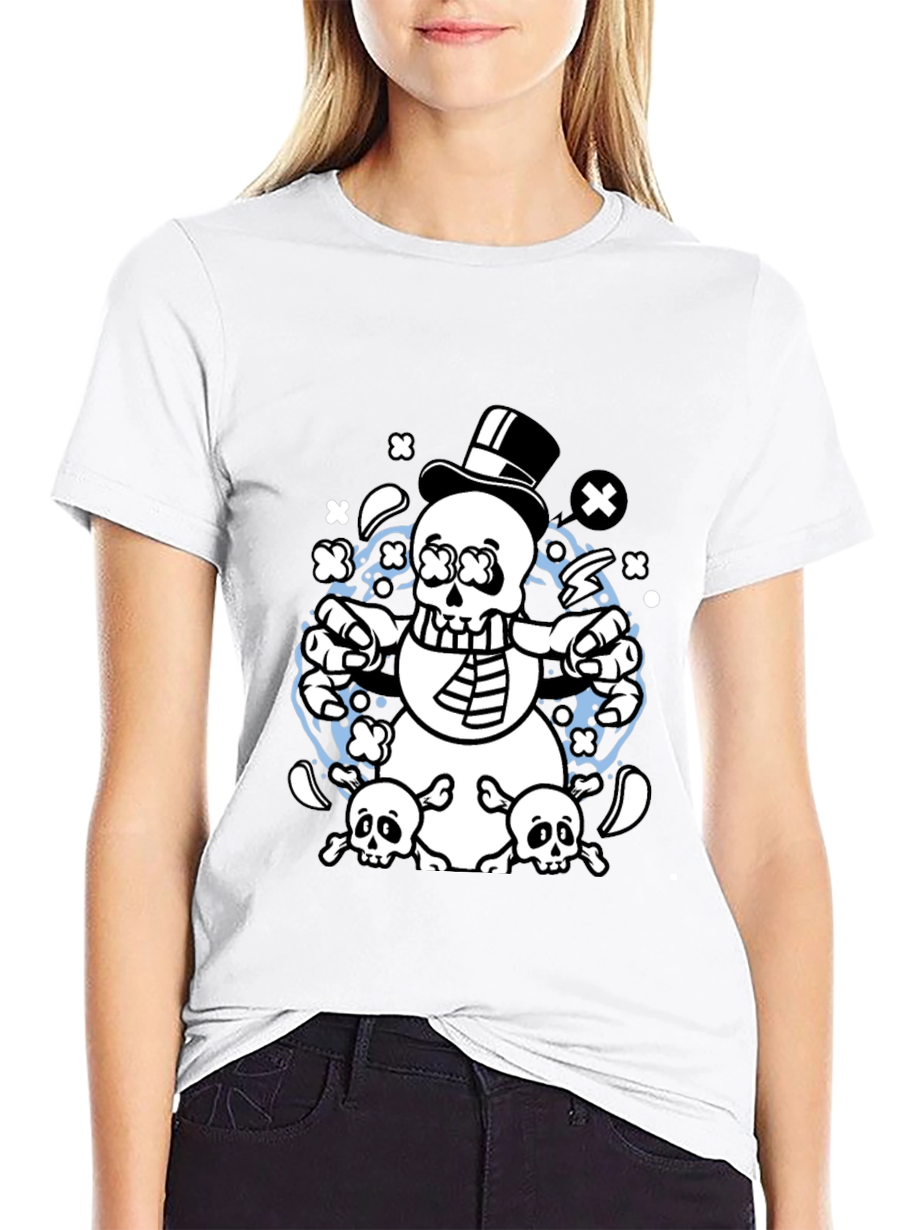 Skull Snowman Graphic T-Shirt - Black