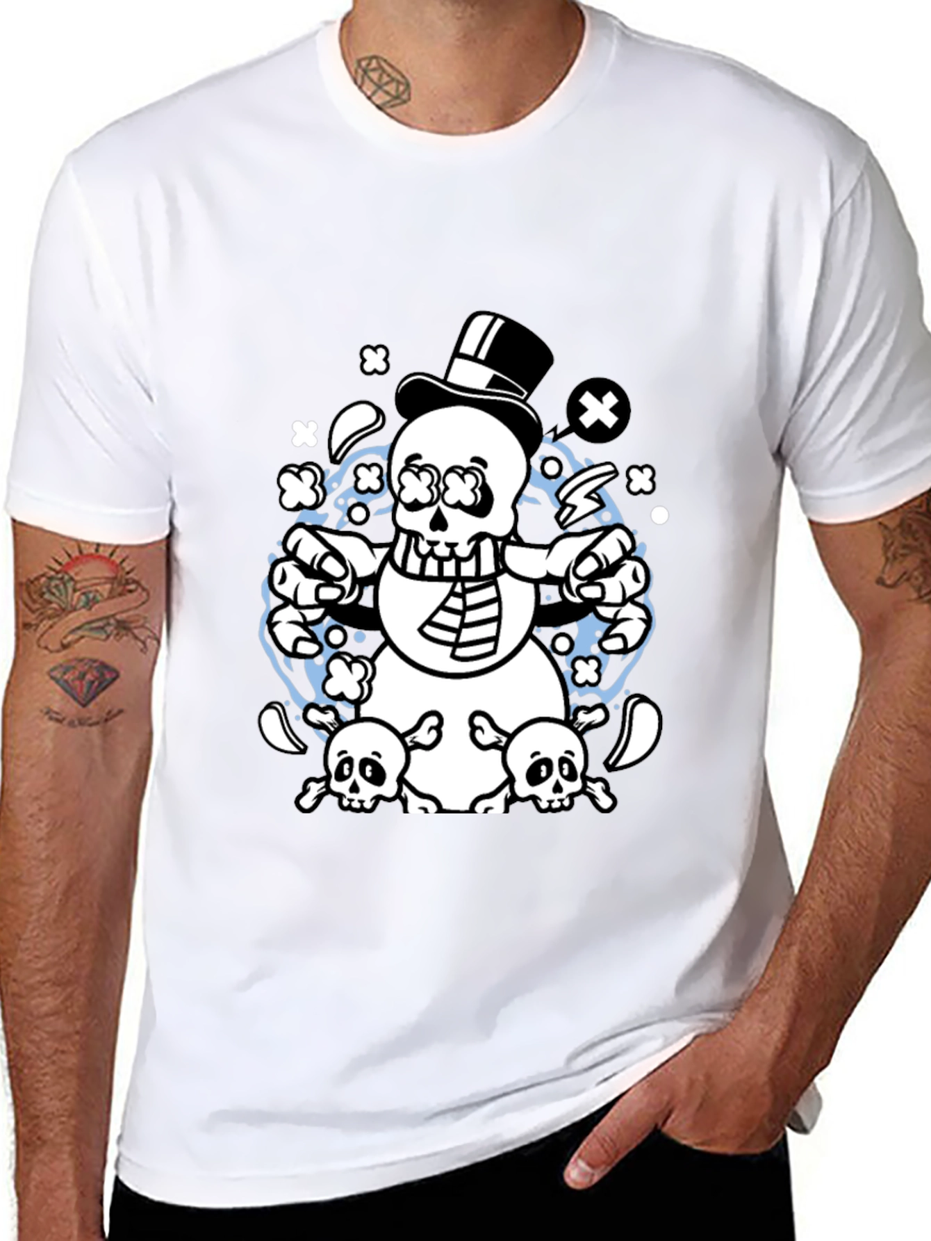 Skull Snowman Graphic T-Shirt - Black