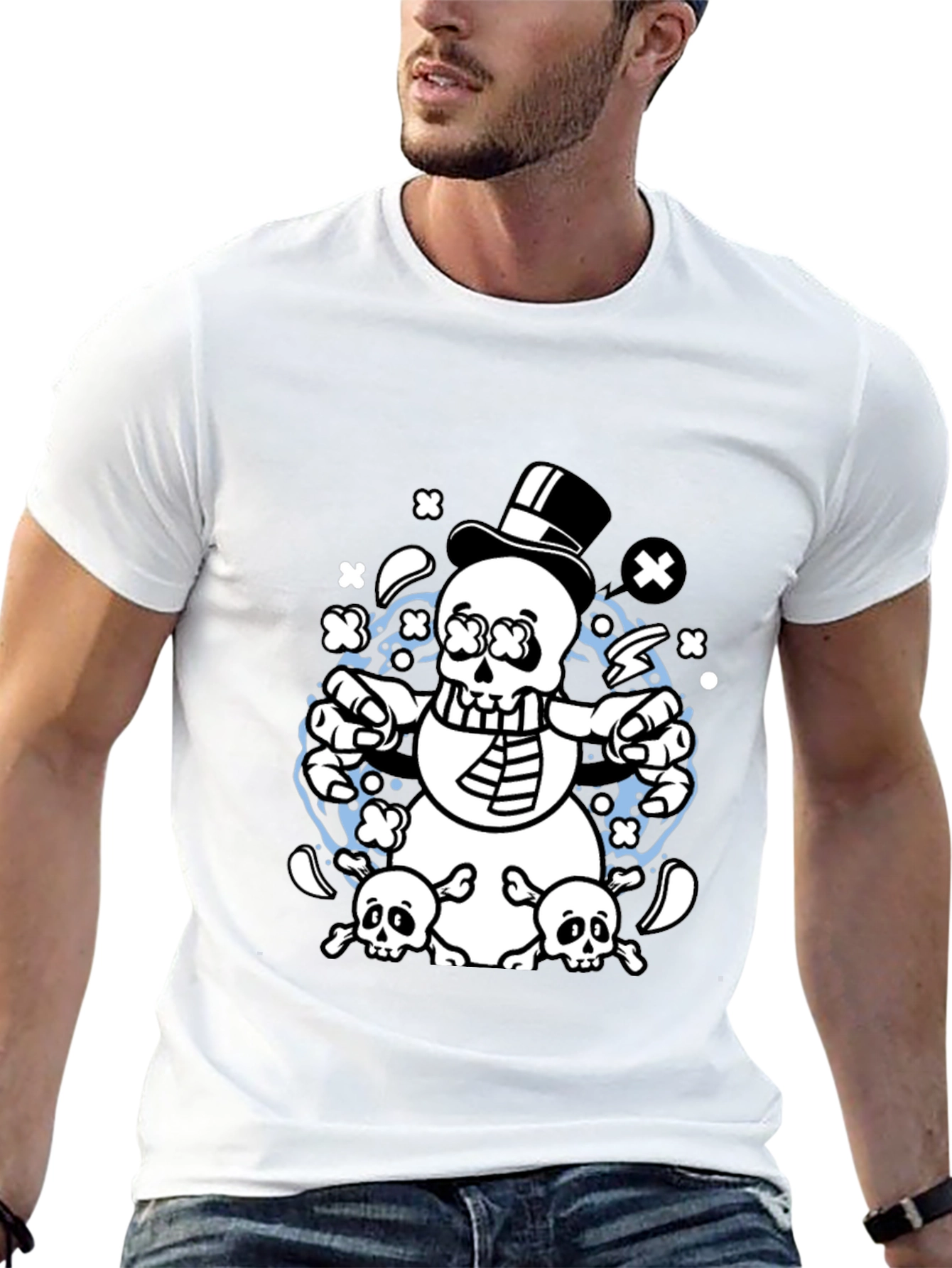 Skull Snowman Graphic T-Shirt - Black