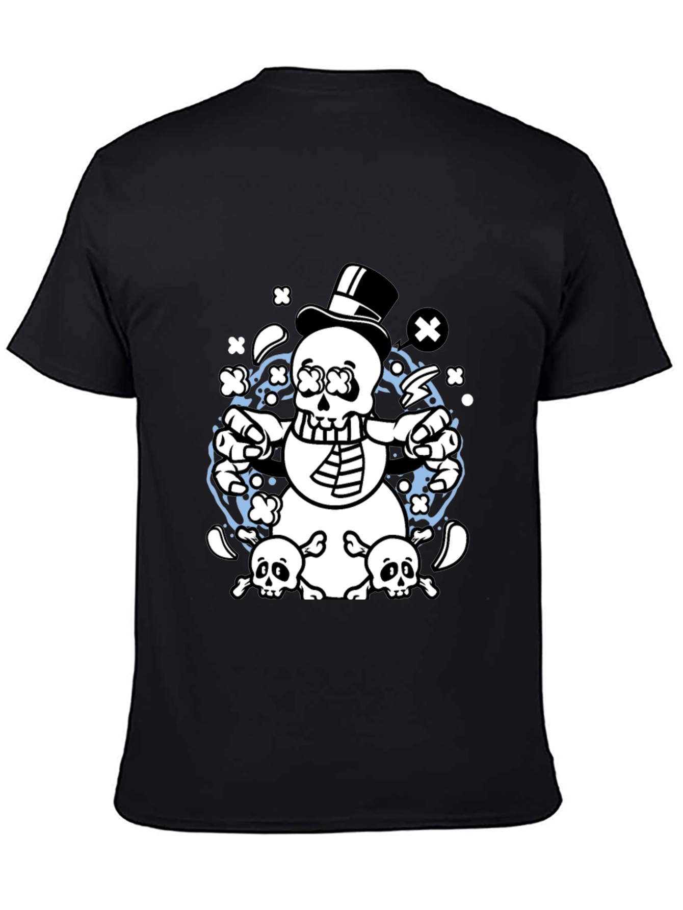 Skull Snowman Graphic T-Shirt - Black