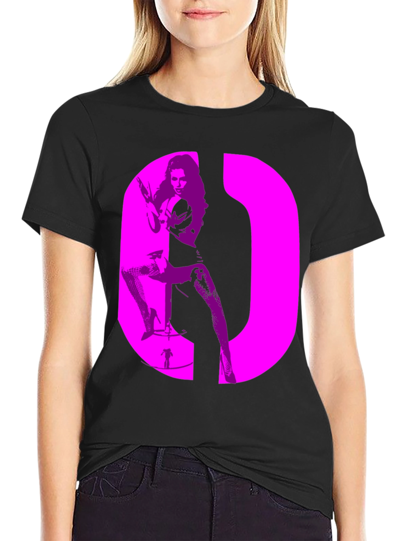 Retro Style Graphic Tee - Bold Pink Silhouette Design