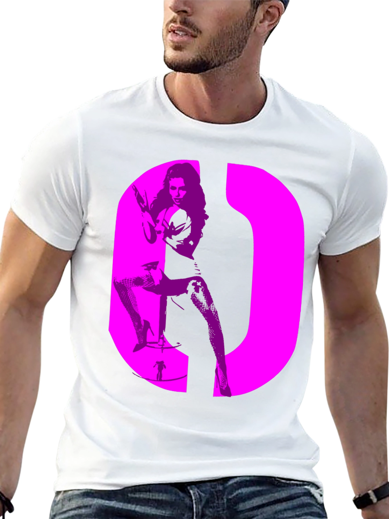 Retro Style Graphic Tee - Bold Pink Silhouette Design