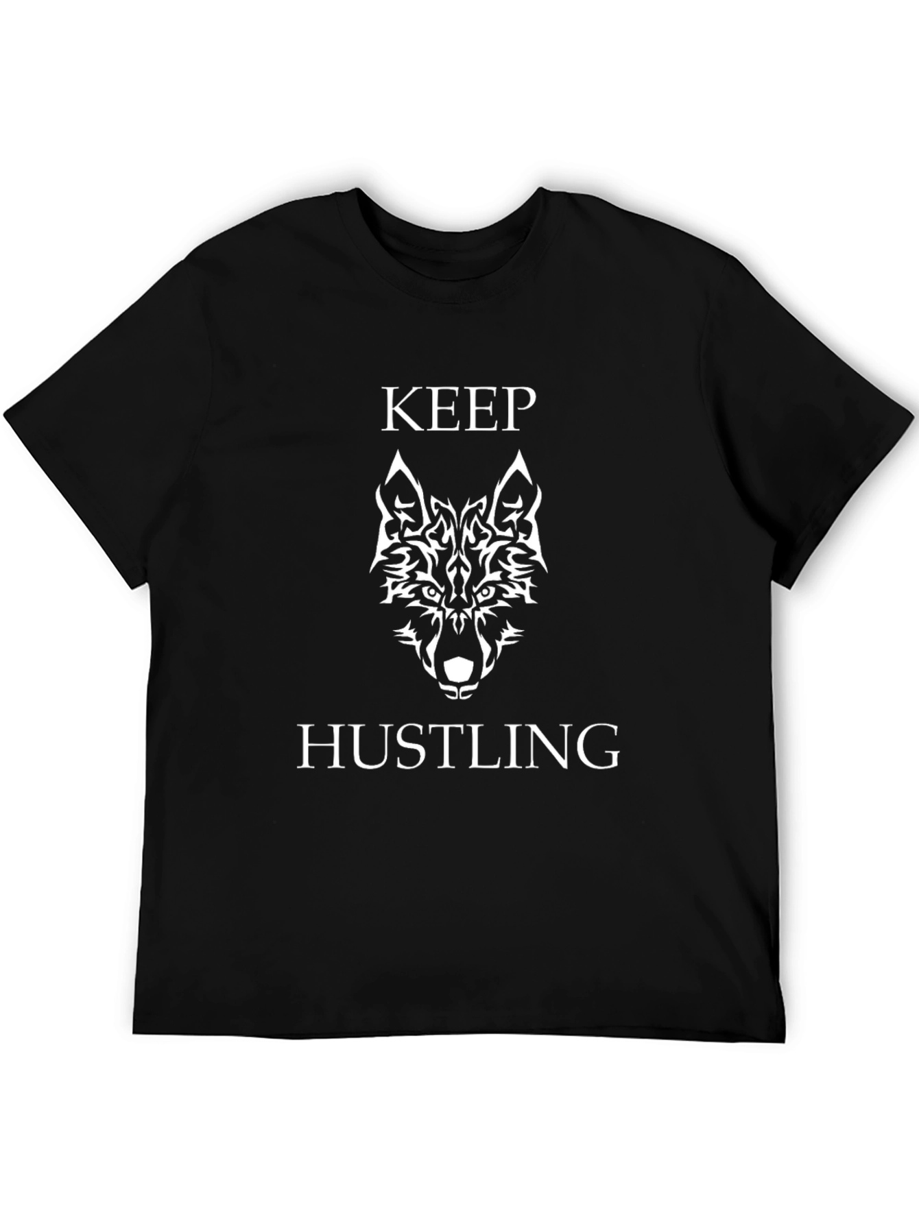 Keep Hustling Wolf Graphic Tee - Black Cotton T-Shirt