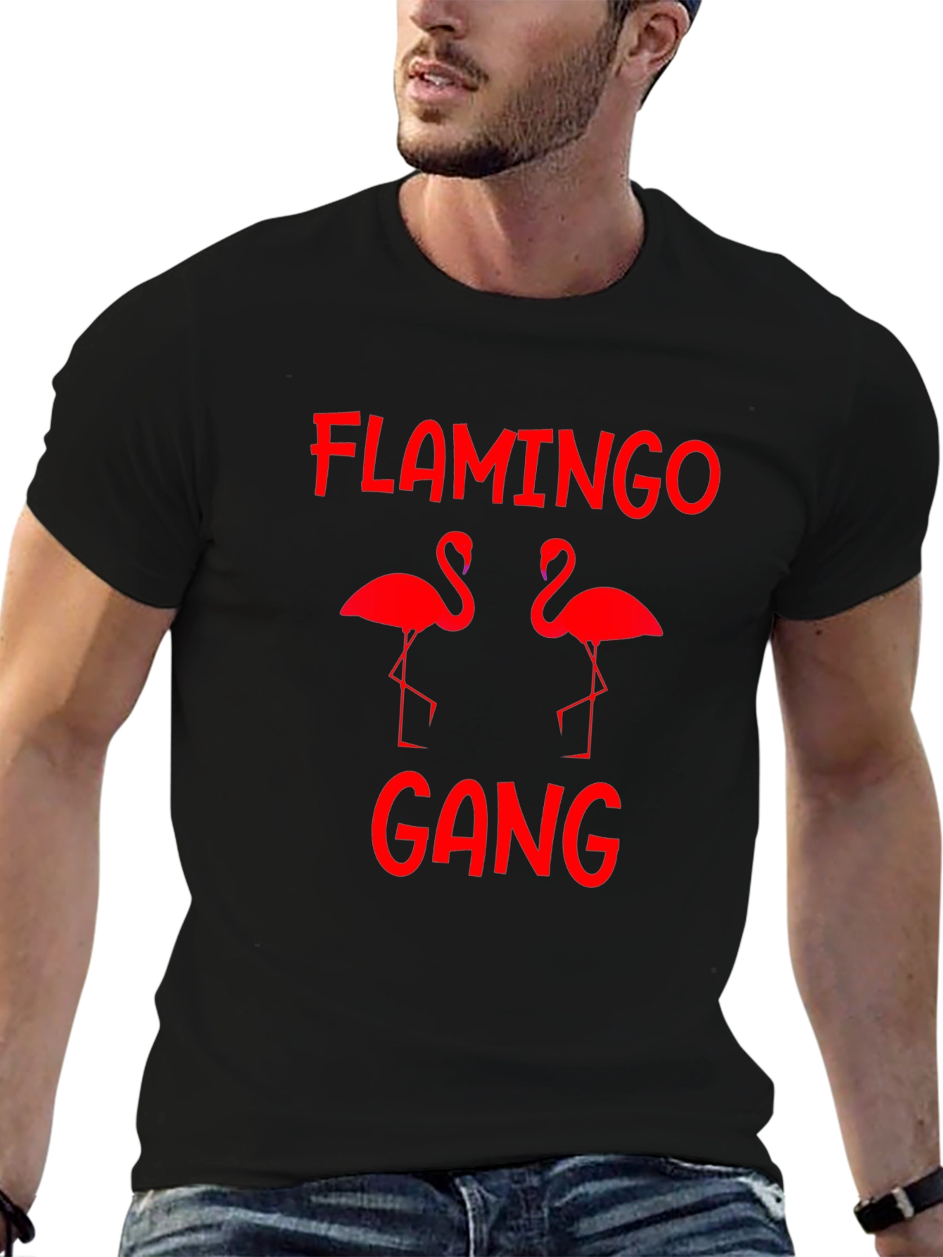 Flamingo Gang Graphic Tee - Black Cotton Shirt