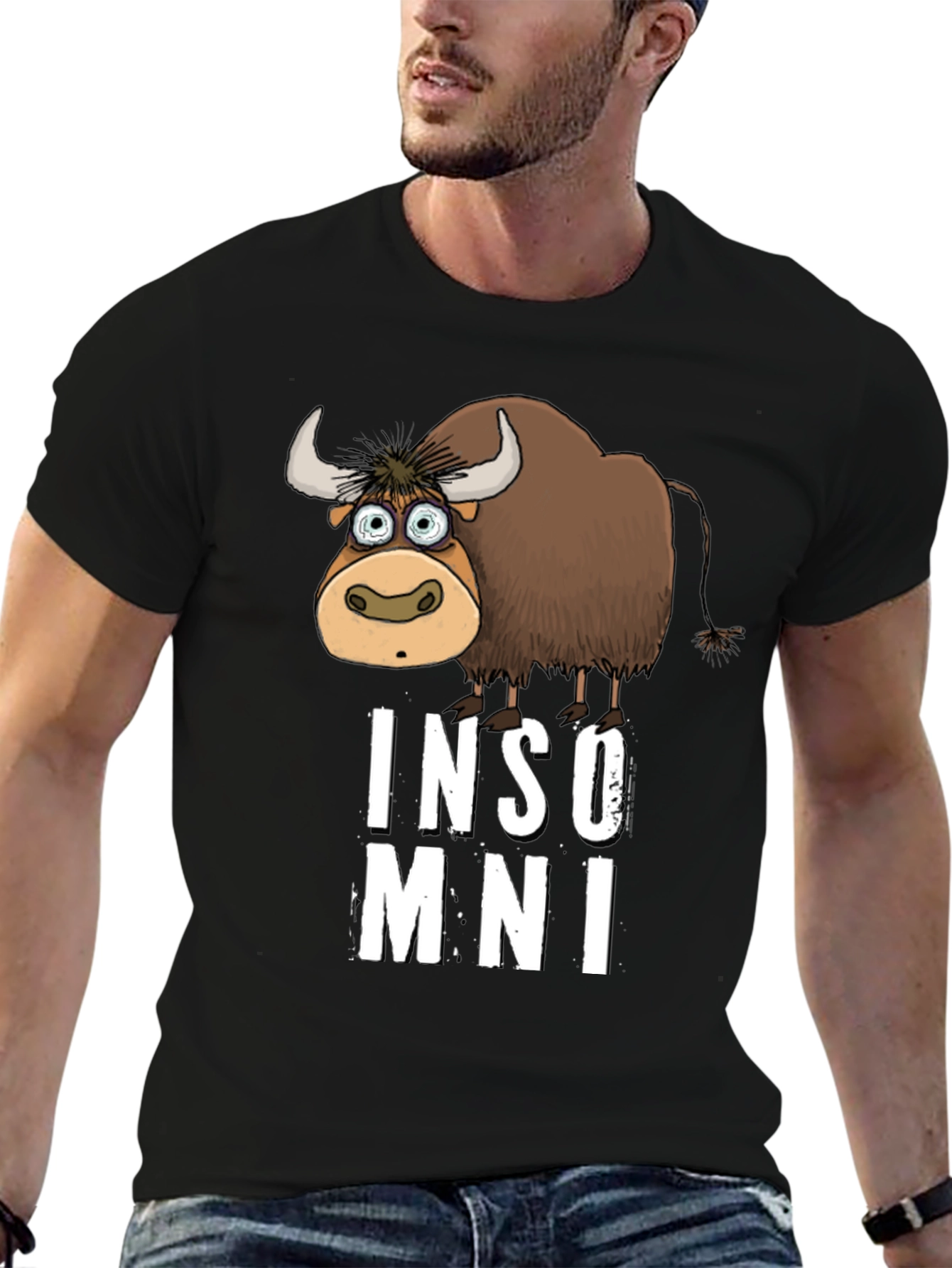 Funny Insomniac Yak Black T-Shirt