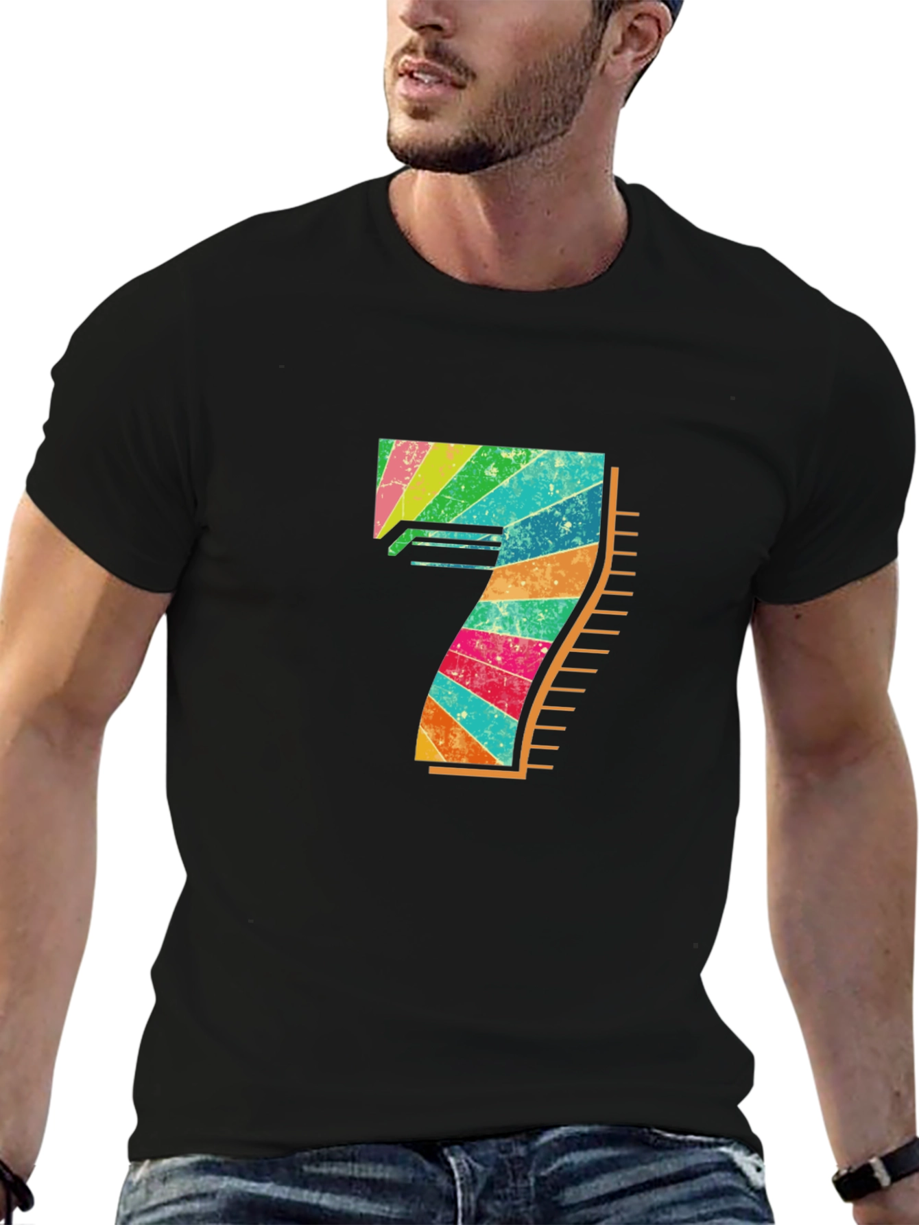 Retro Rainbow Number 7 Graphic Tee