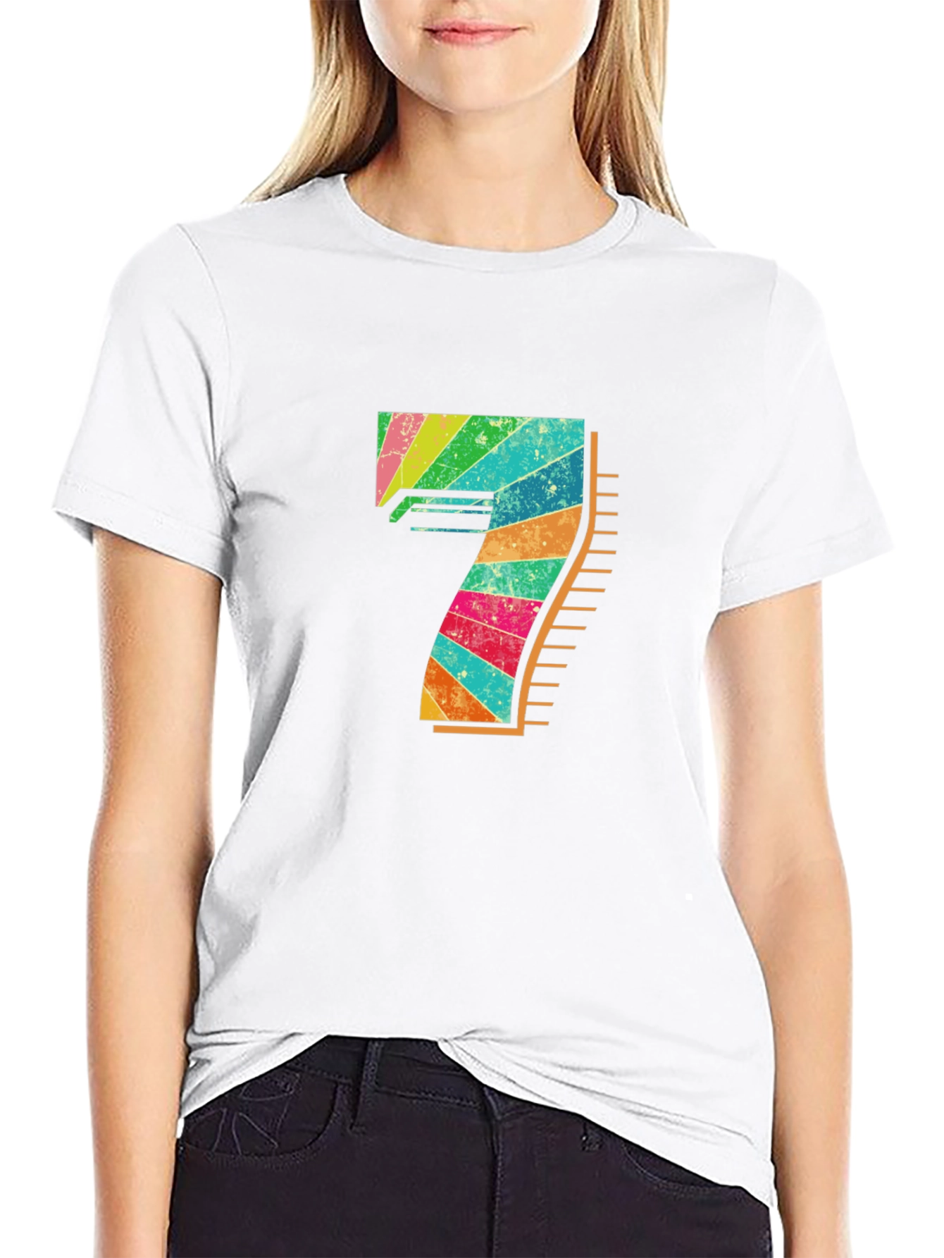 Retro Rainbow Number 7 Graphic Tee