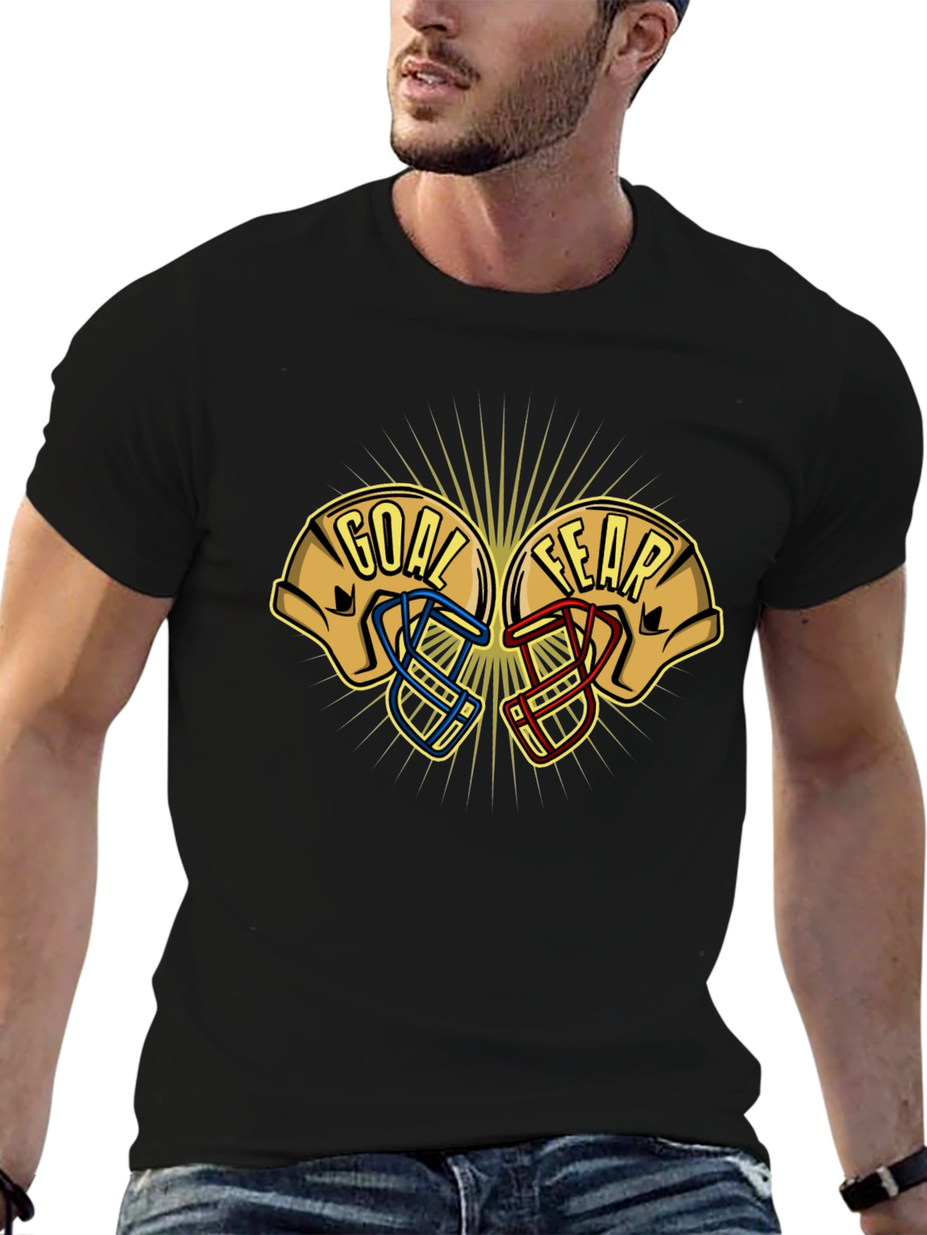 Goal vs Fear Football Helmet Graphic T-Shirt