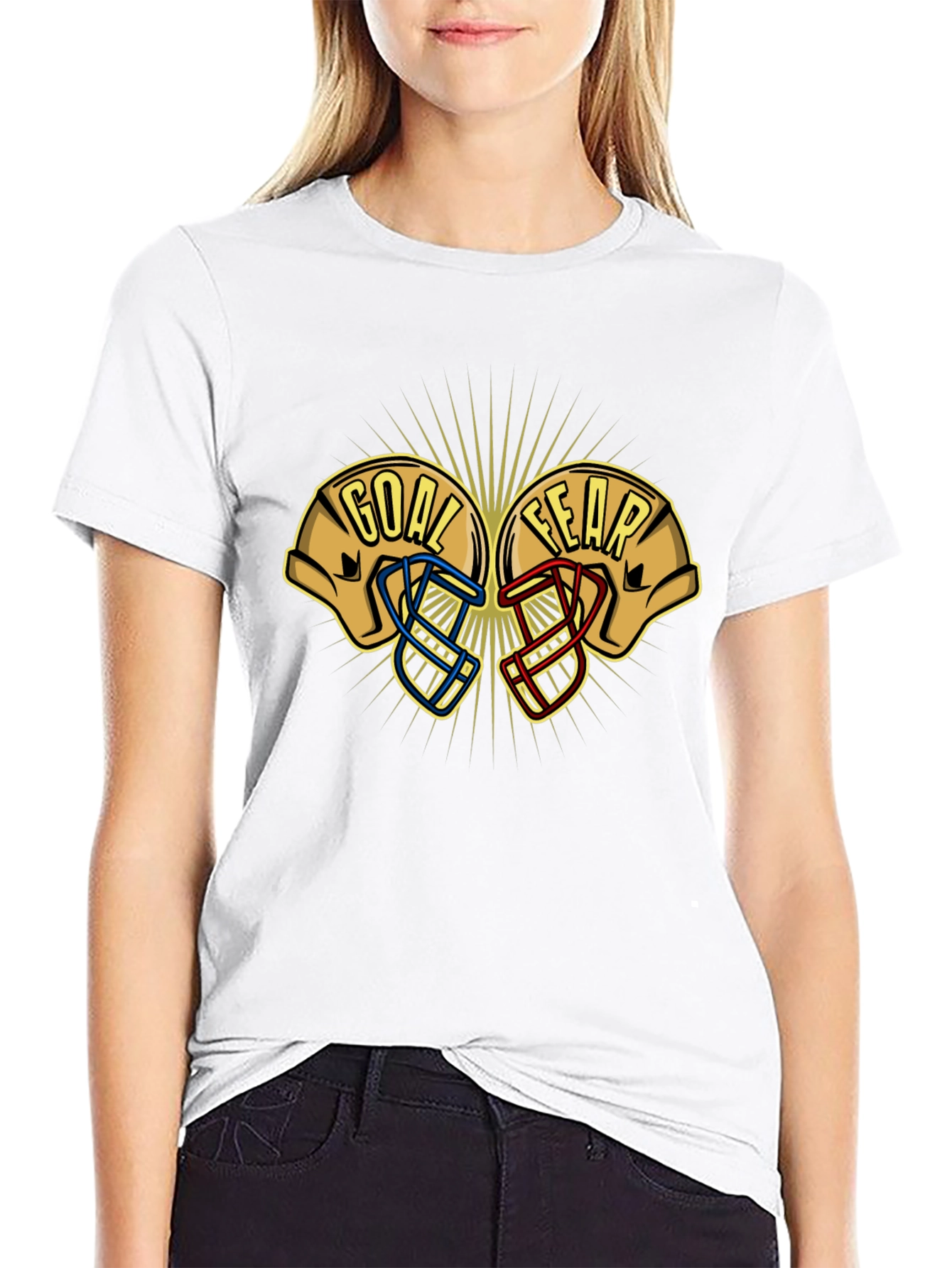 Goal vs Fear Football Helmet Graphic T-Shirt