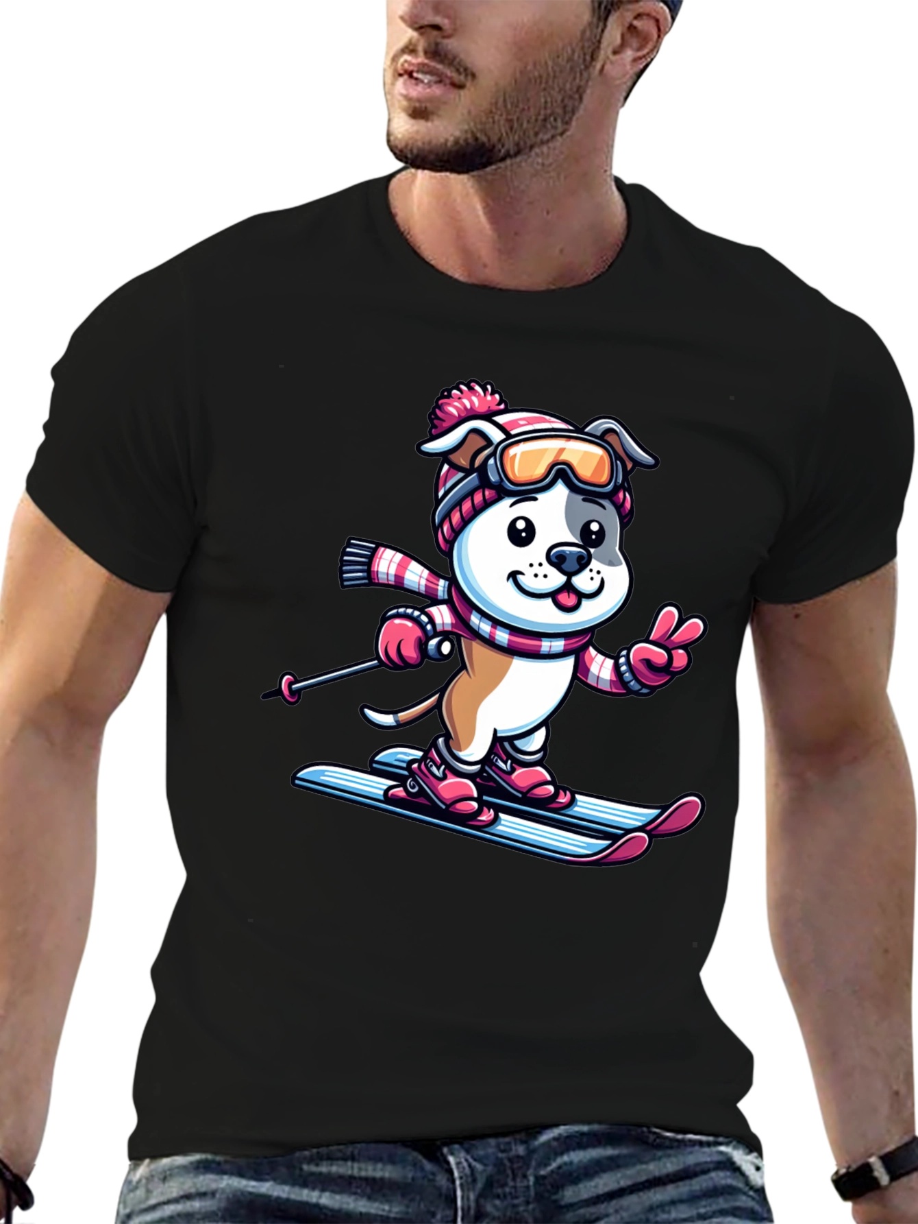 Skiing Dog T-Shirt - Winter Fun Tee