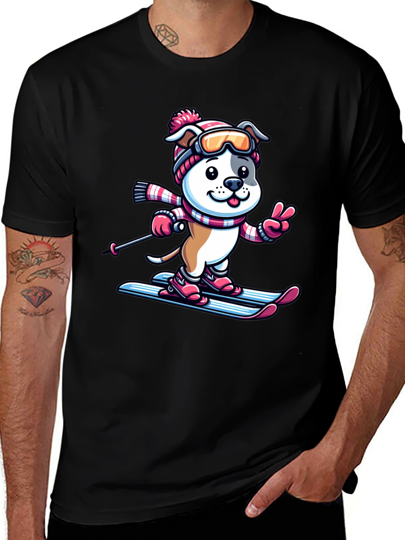 Skiing Dog T-Shirt - Winter Fun Tee