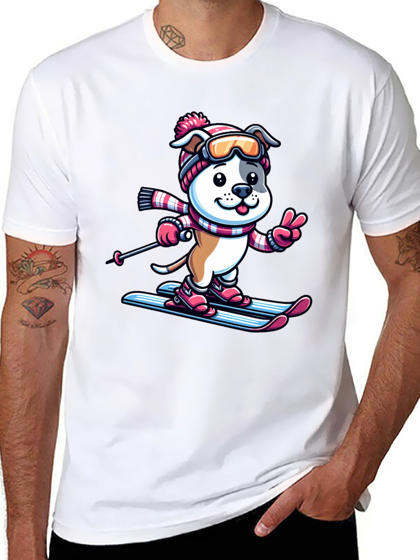 Skiing Dog T-Shirt - Winter Fun Tee