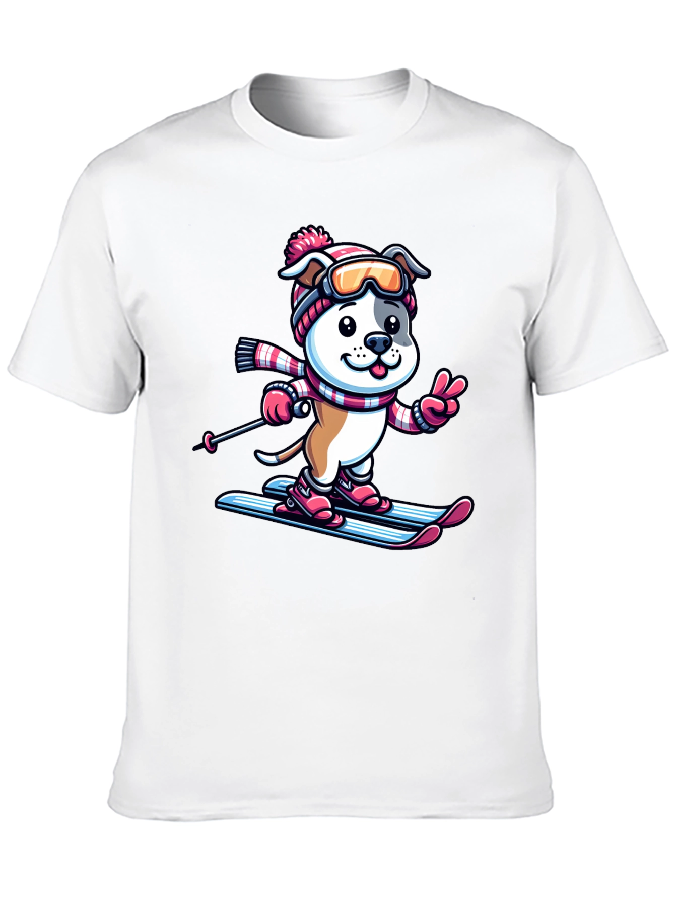 Skiing Dog T-Shirt - Winter Fun Tee
