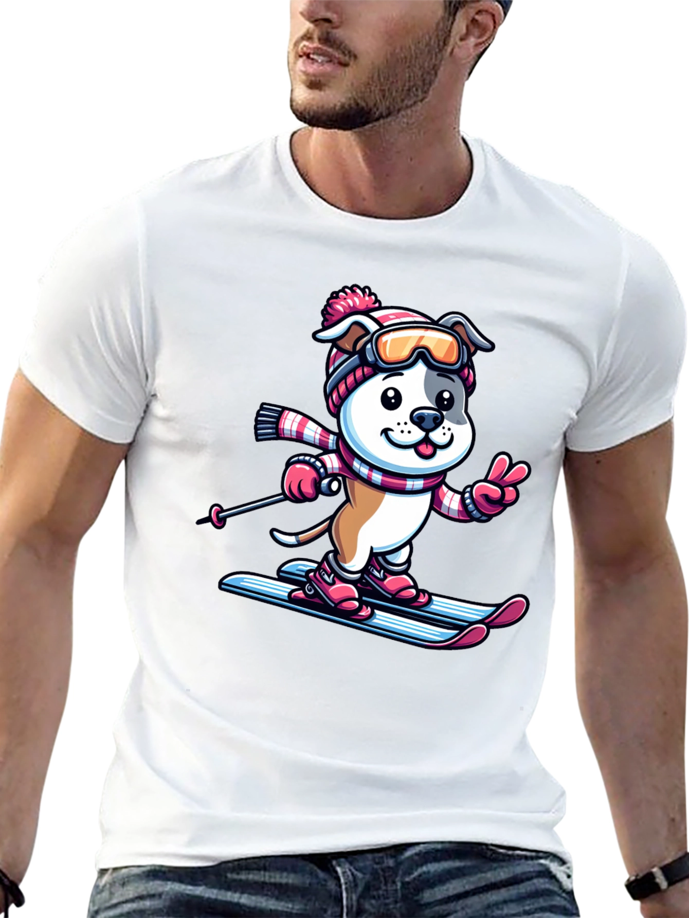 Skiing Dog T-Shirt - Winter Fun Tee