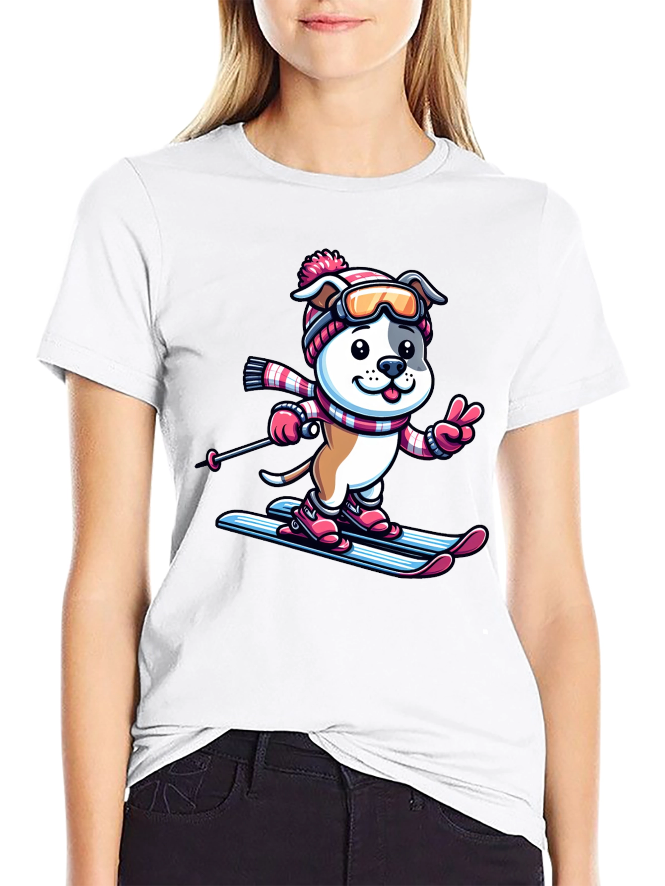 Skiing Dog T-Shirt - Winter Fun Tee