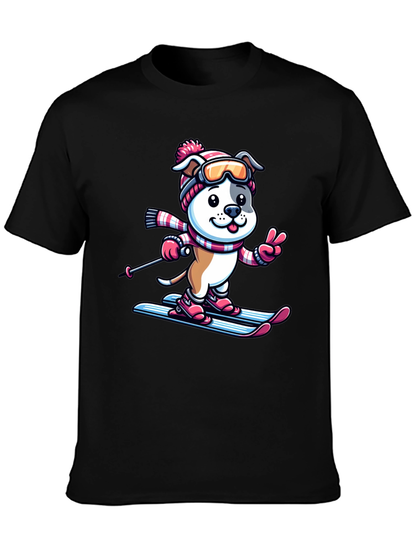 Skiing Dog T-Shirt - Winter Fun Tee