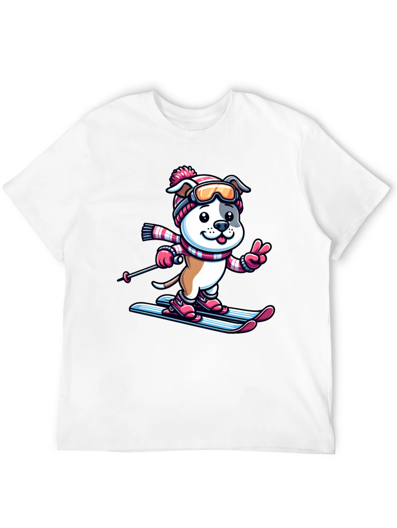 Skiing Dog T-Shirt - Winter Fun Tee