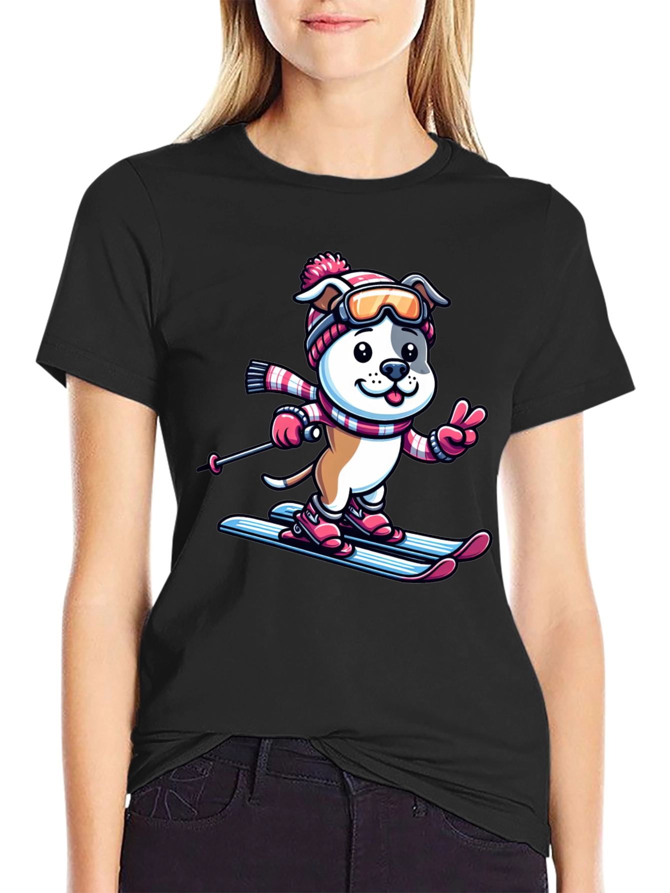 Skiing Dog T-Shirt - Winter Fun Tee