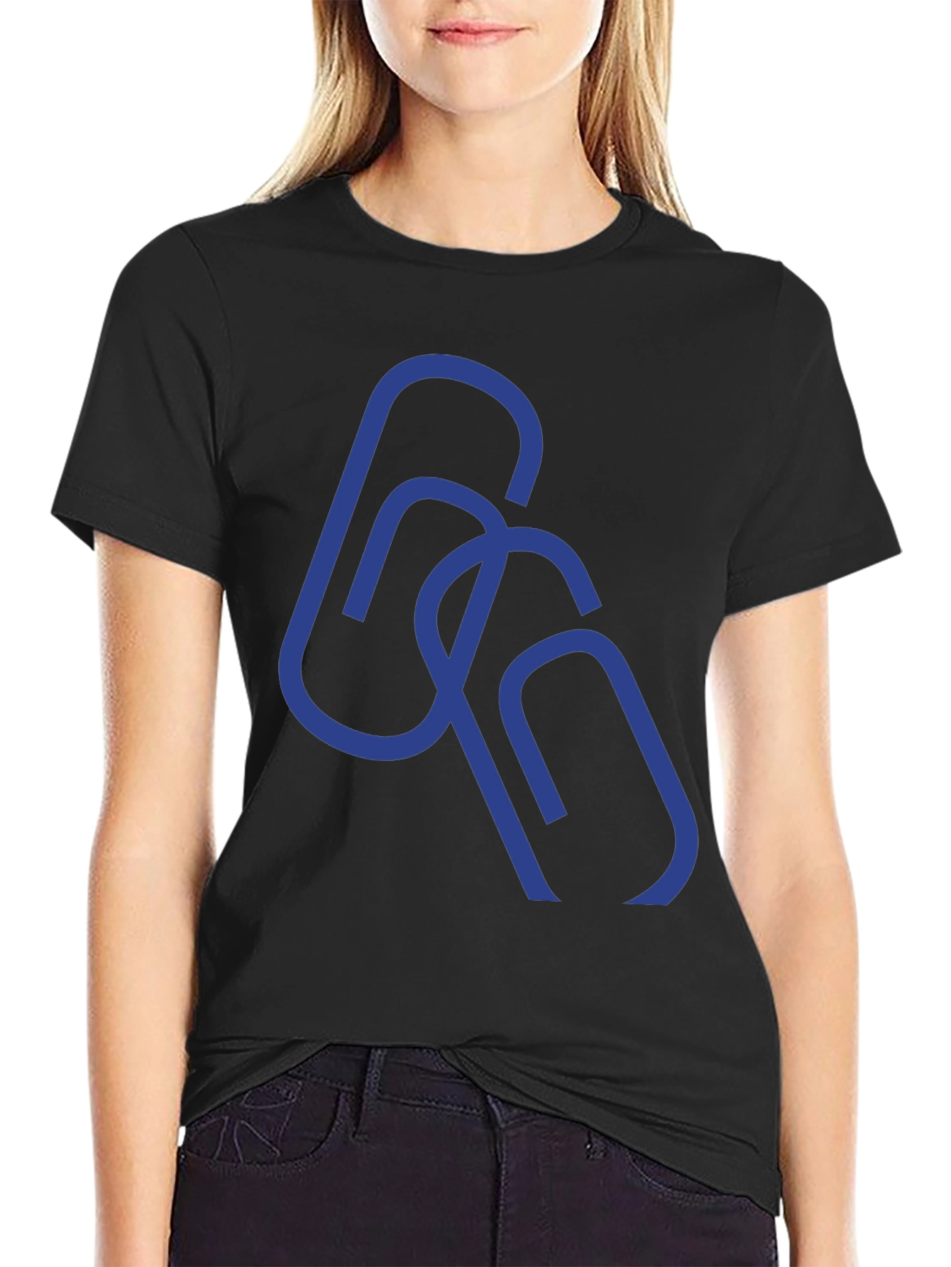 Abstract Paperclip Design Black T-Shirt