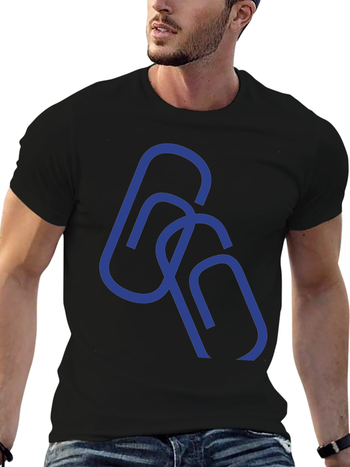 Abstract Paperclip Design Black T-Shirt