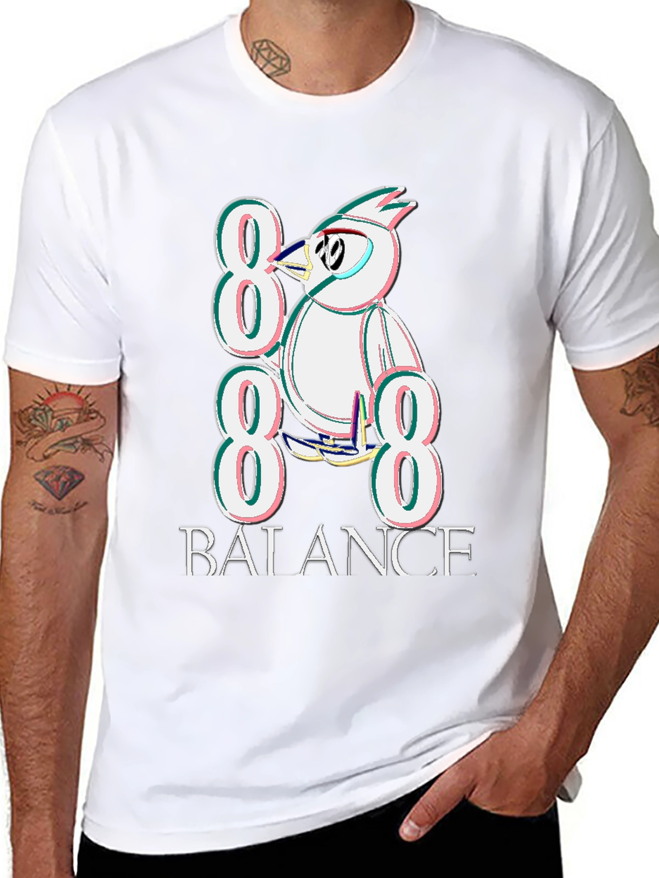 888 Balance Graphic Tee - Quirky Bird Design T-Shirt