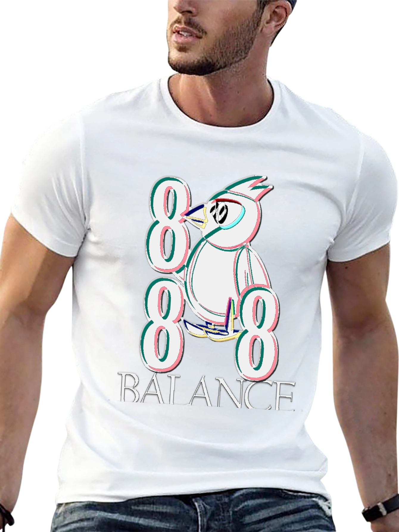 888 Balance Graphic Tee - Quirky Bird Design T-Shirt