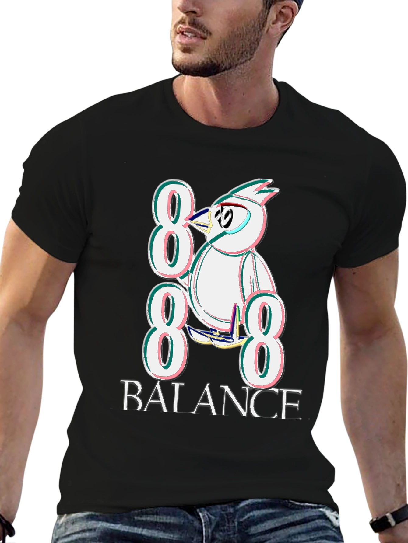 888 Balance Graphic Tee - Quirky Bird Design T-Shirt