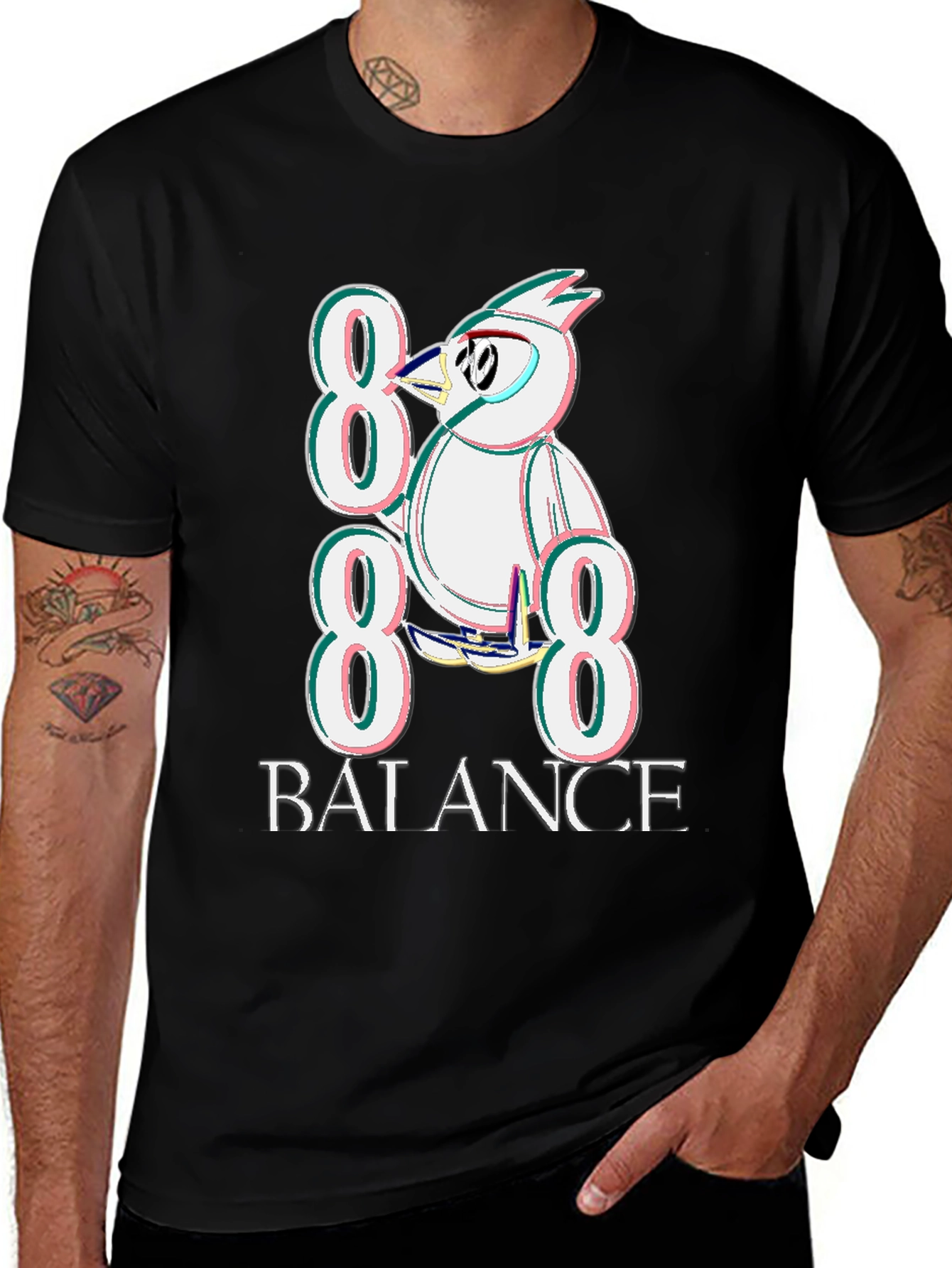 888 Balance Graphic Tee - Quirky Bird Design T-Shirt