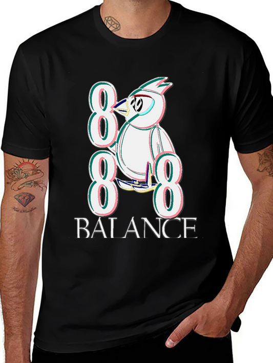 888 Balance Graphic Tee - Quirky Bird Design T-Shirt