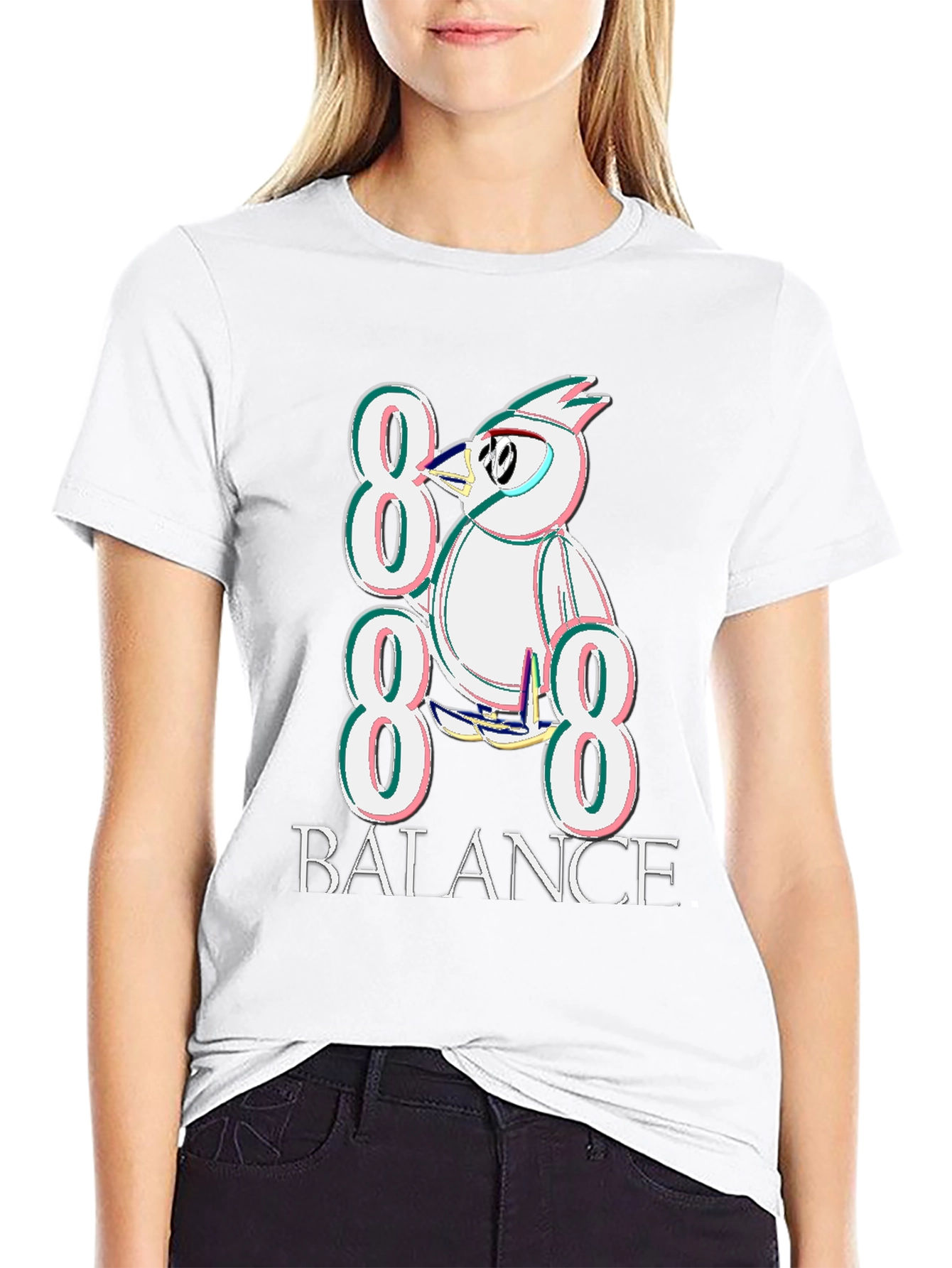 888 Balance Graphic Tee - Quirky Bird Design T-Shirt