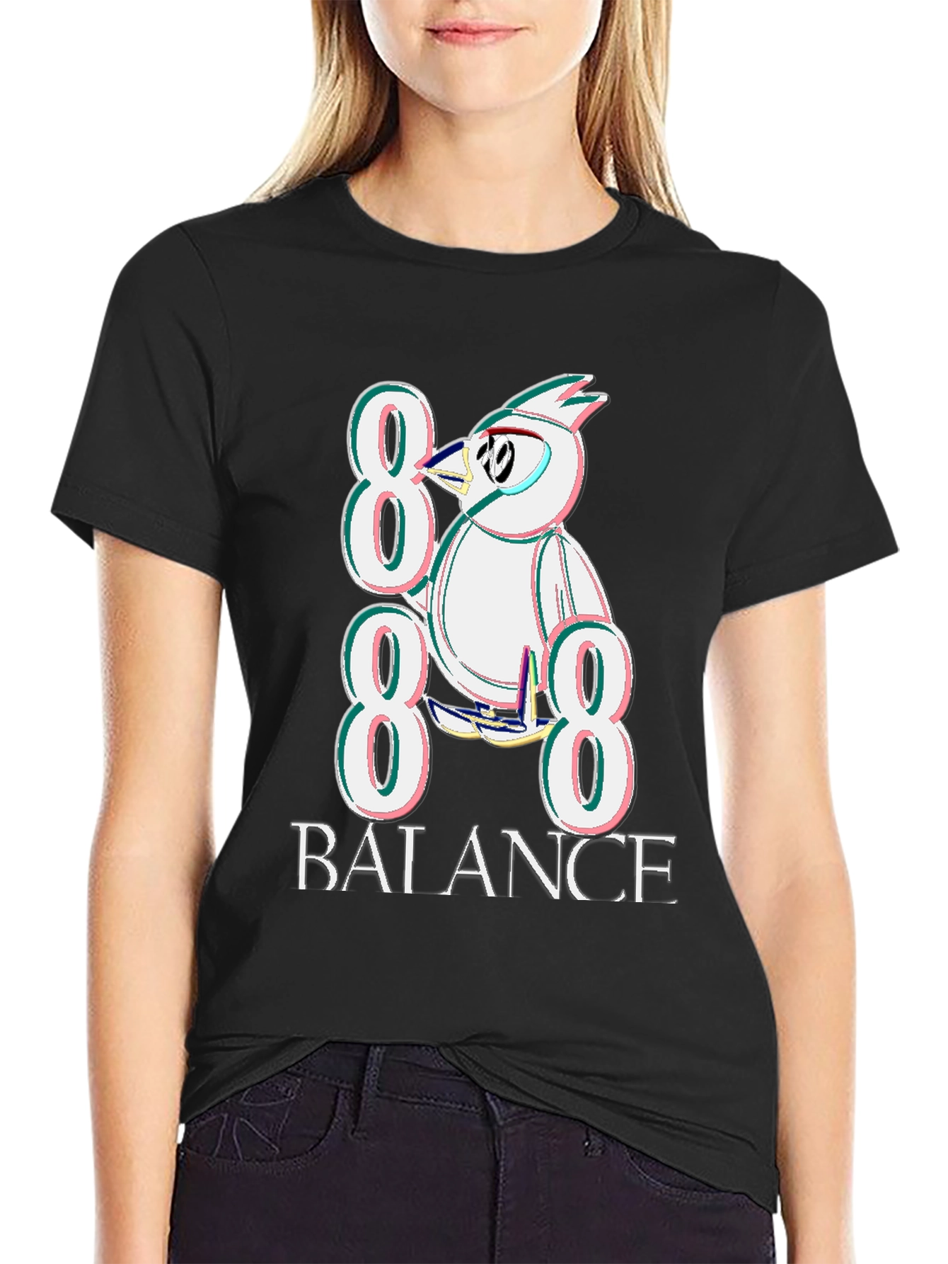 888 Balance Graphic Tee - Quirky Bird Design T-Shirt