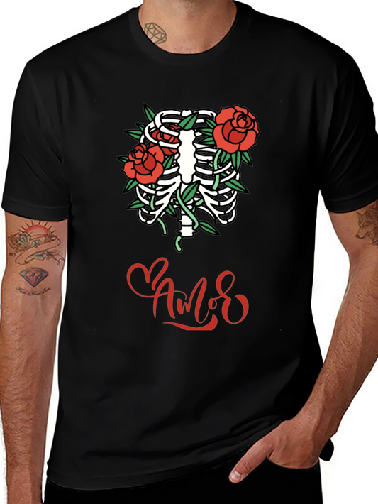 Floral Rib Cage Amor Graphic Tee - Trendy Casual Top