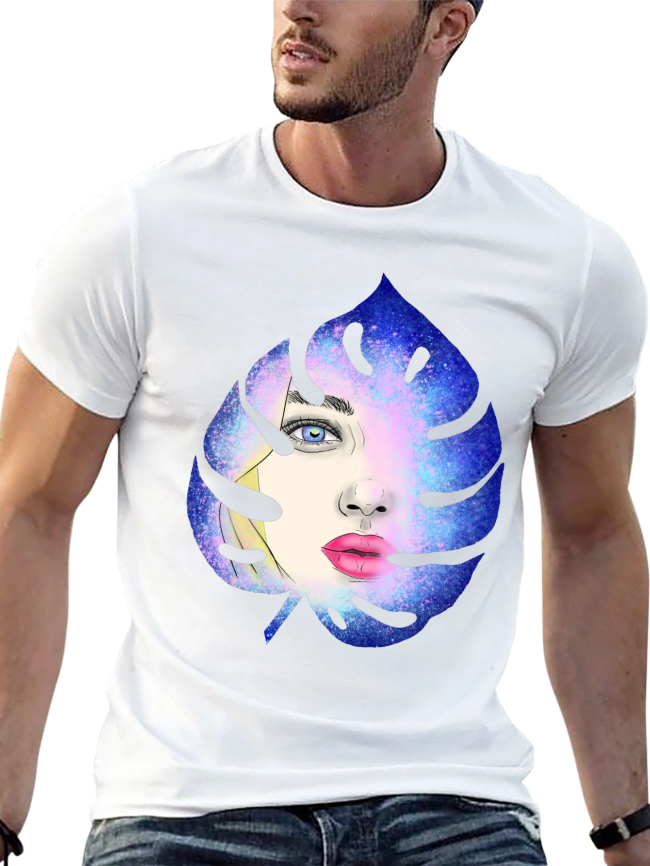 Galaxy Face Leaf Graphic Black T-Shirt
