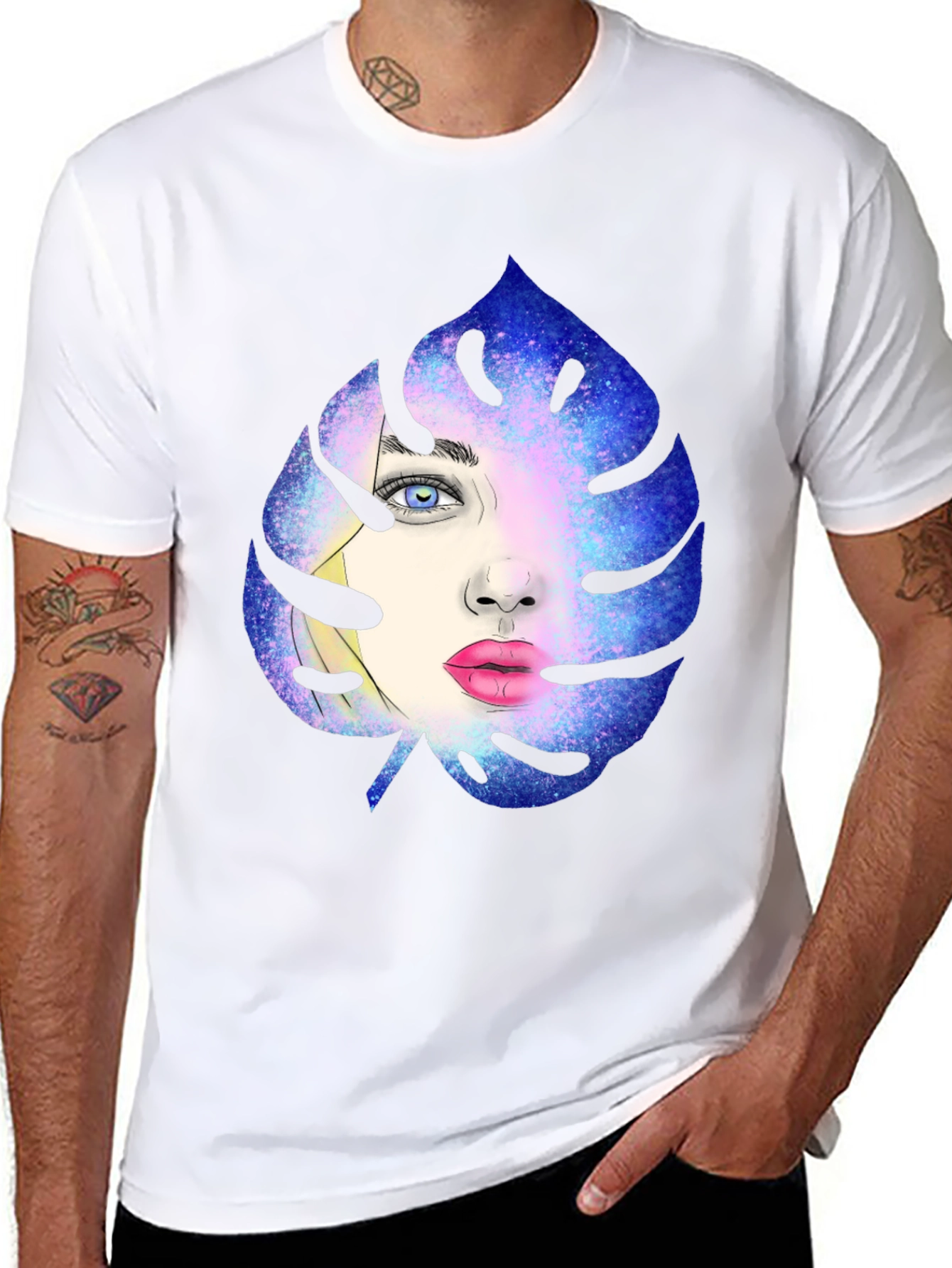 Galaxy Face Leaf Graphic Black T-Shirt