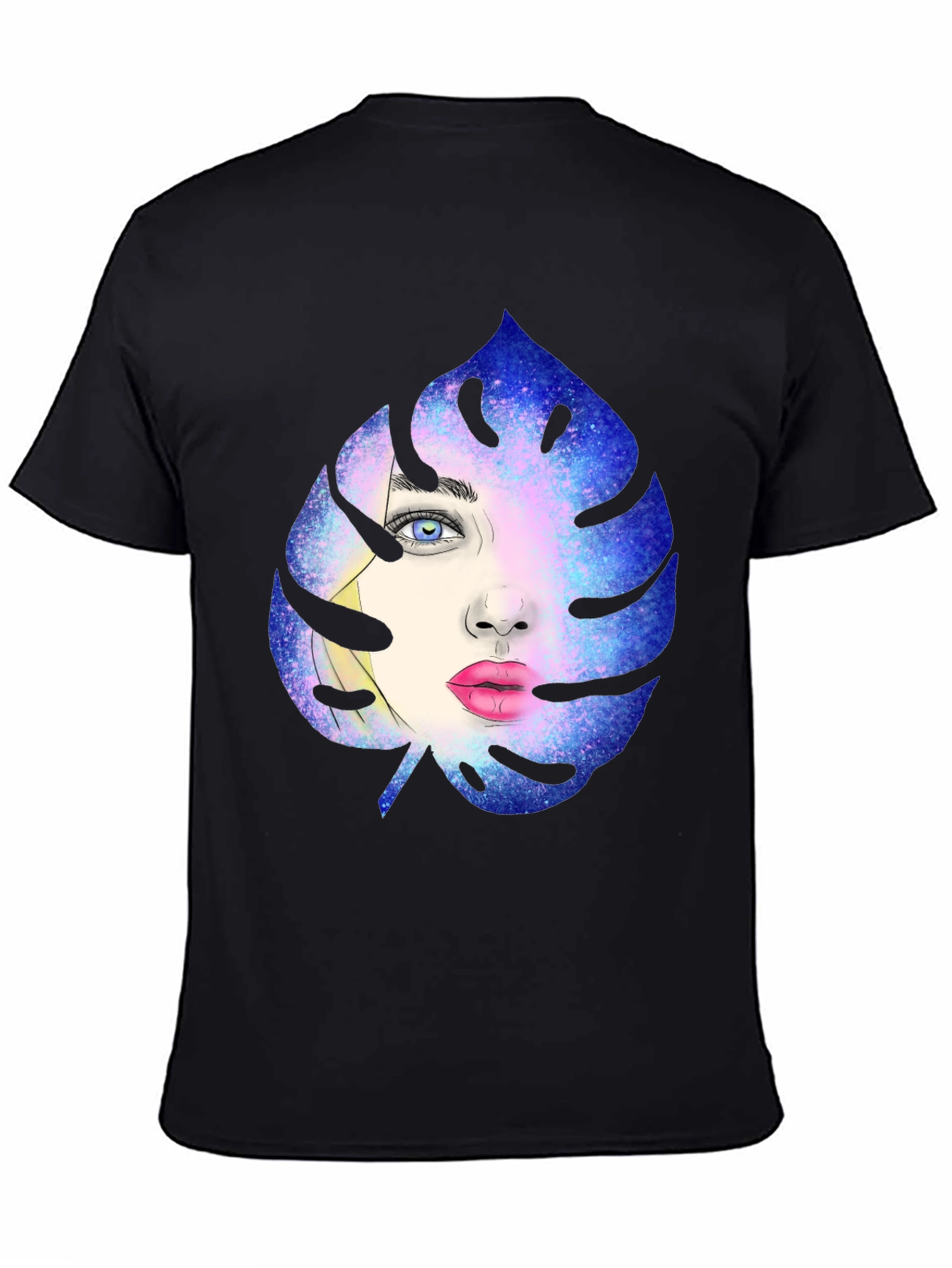 Galaxy Face Leaf Graphic Black T-Shirt
