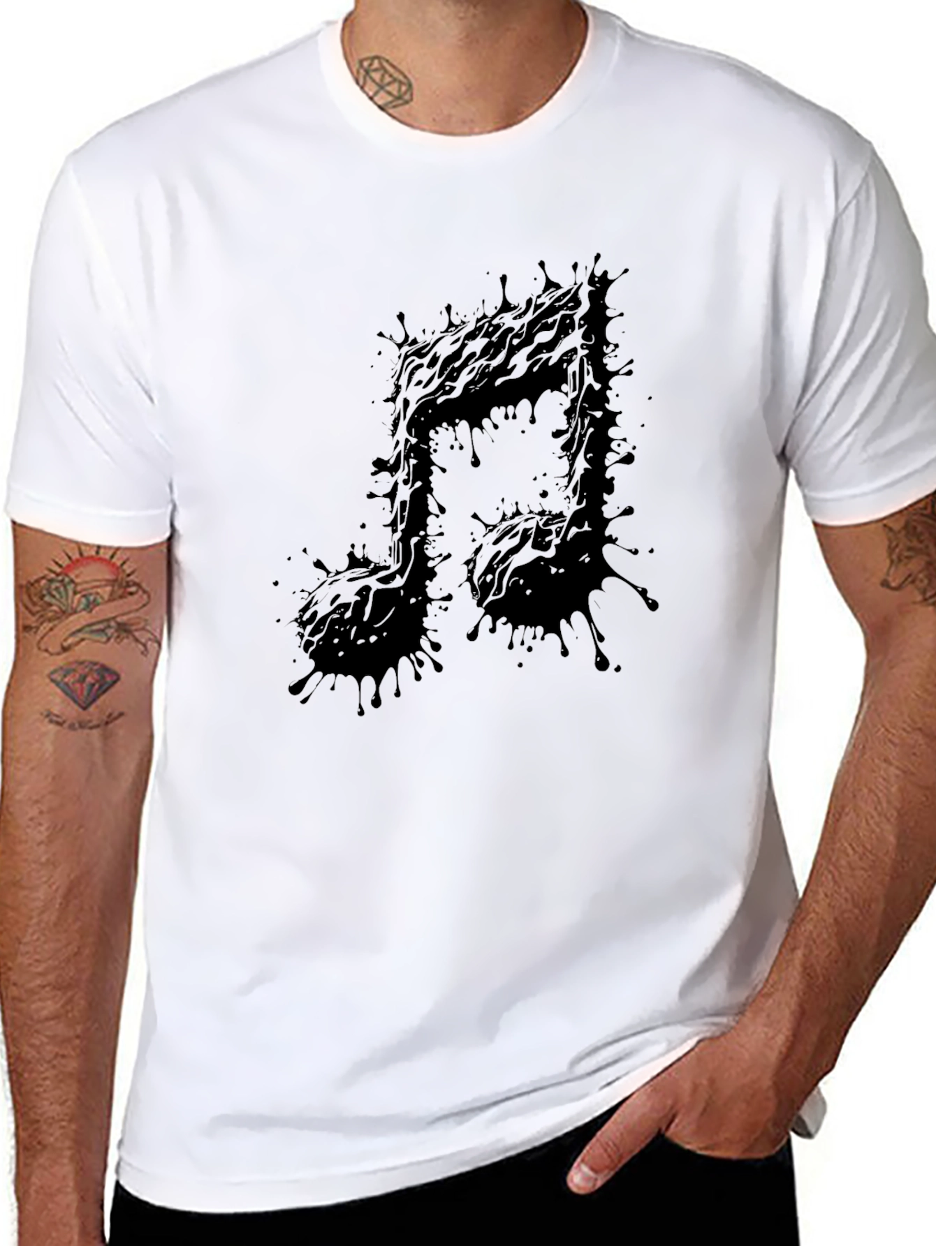 Abstract Music Note Black T-Shirt
