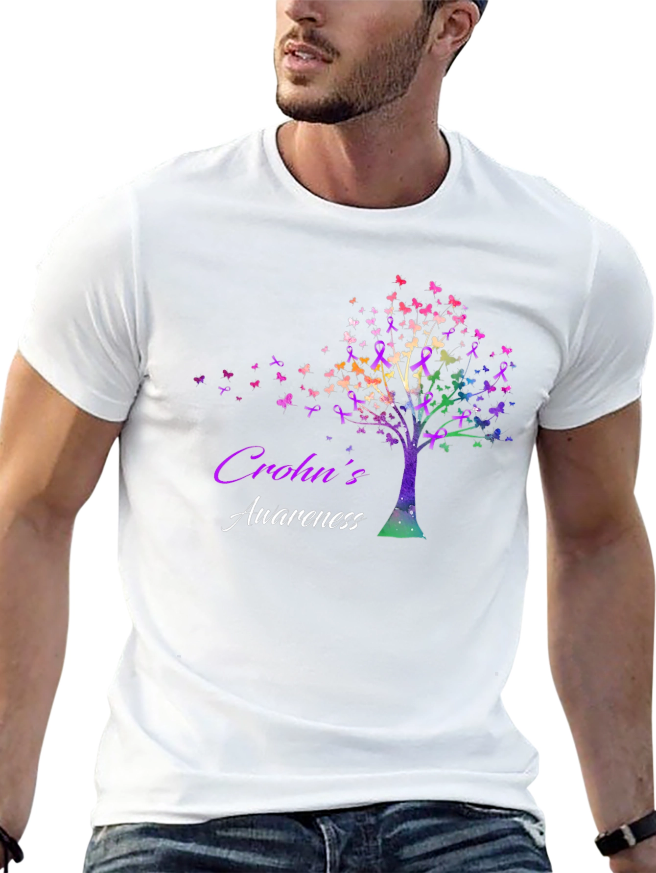Crohns Awareness Tree T-Shirt - Butterfly Ribbon Design
