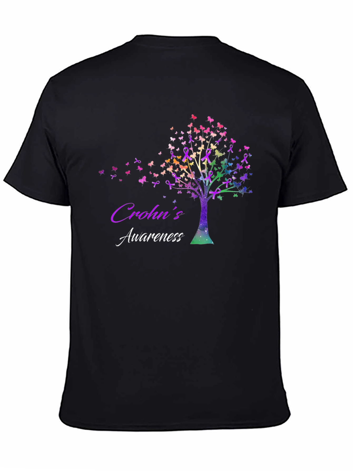 Crohns Awareness Tree T-Shirt - Butterfly Ribbon Design