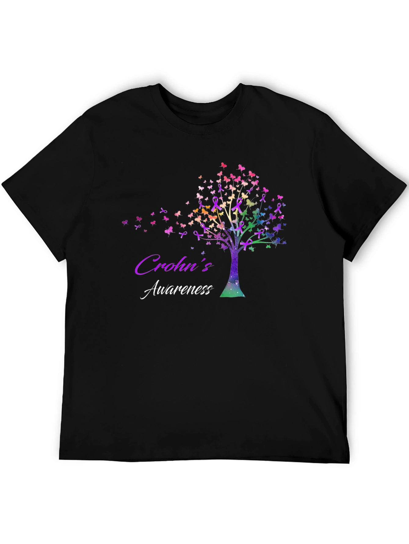 Crohns Awareness Tree T-Shirt - Butterfly Ribbon Design