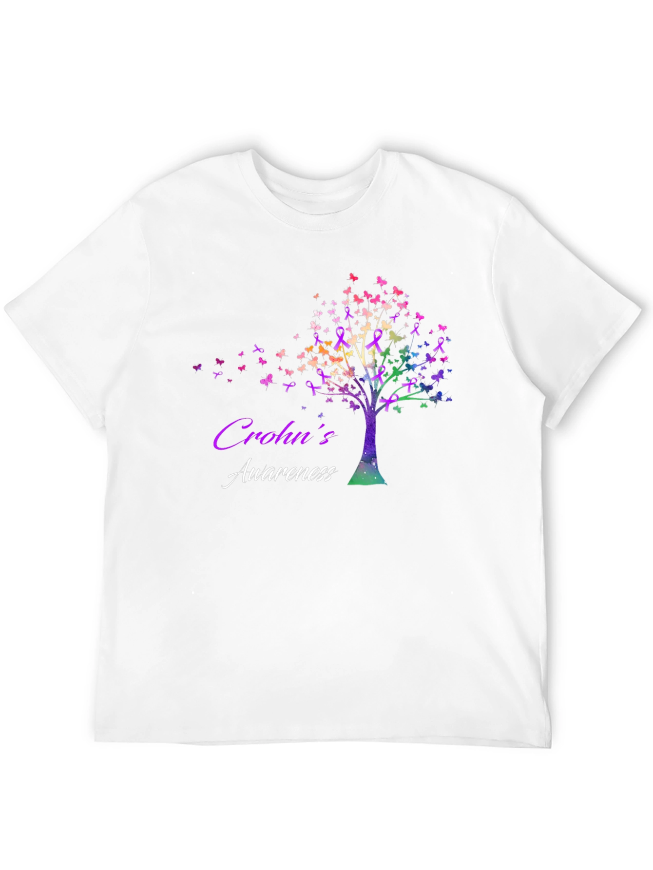 Crohns Awareness Tree T-Shirt - Butterfly Ribbon Design
