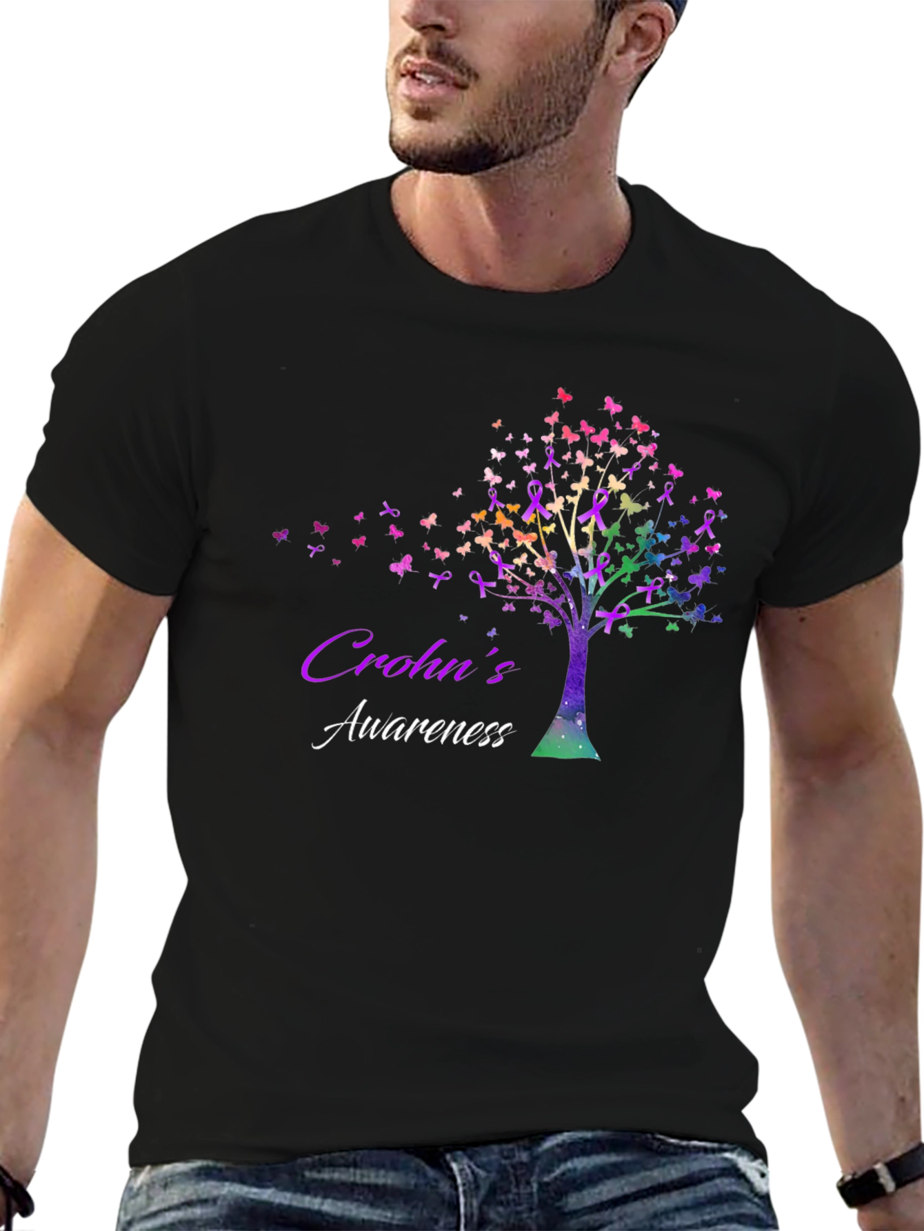 Crohns Awareness Tree T-Shirt - Butterfly Ribbon Design