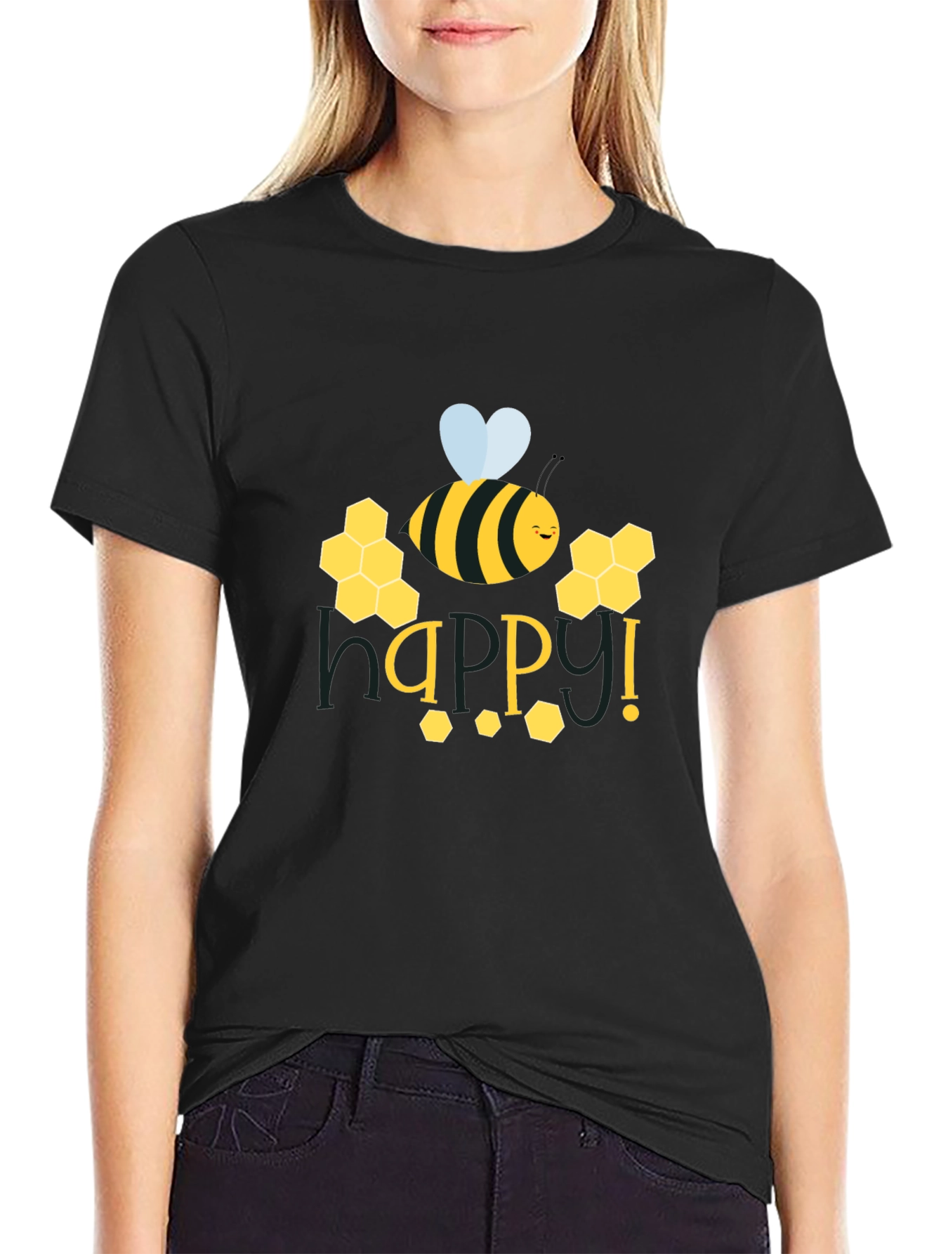 Happy Bee Graphic Tee - Black