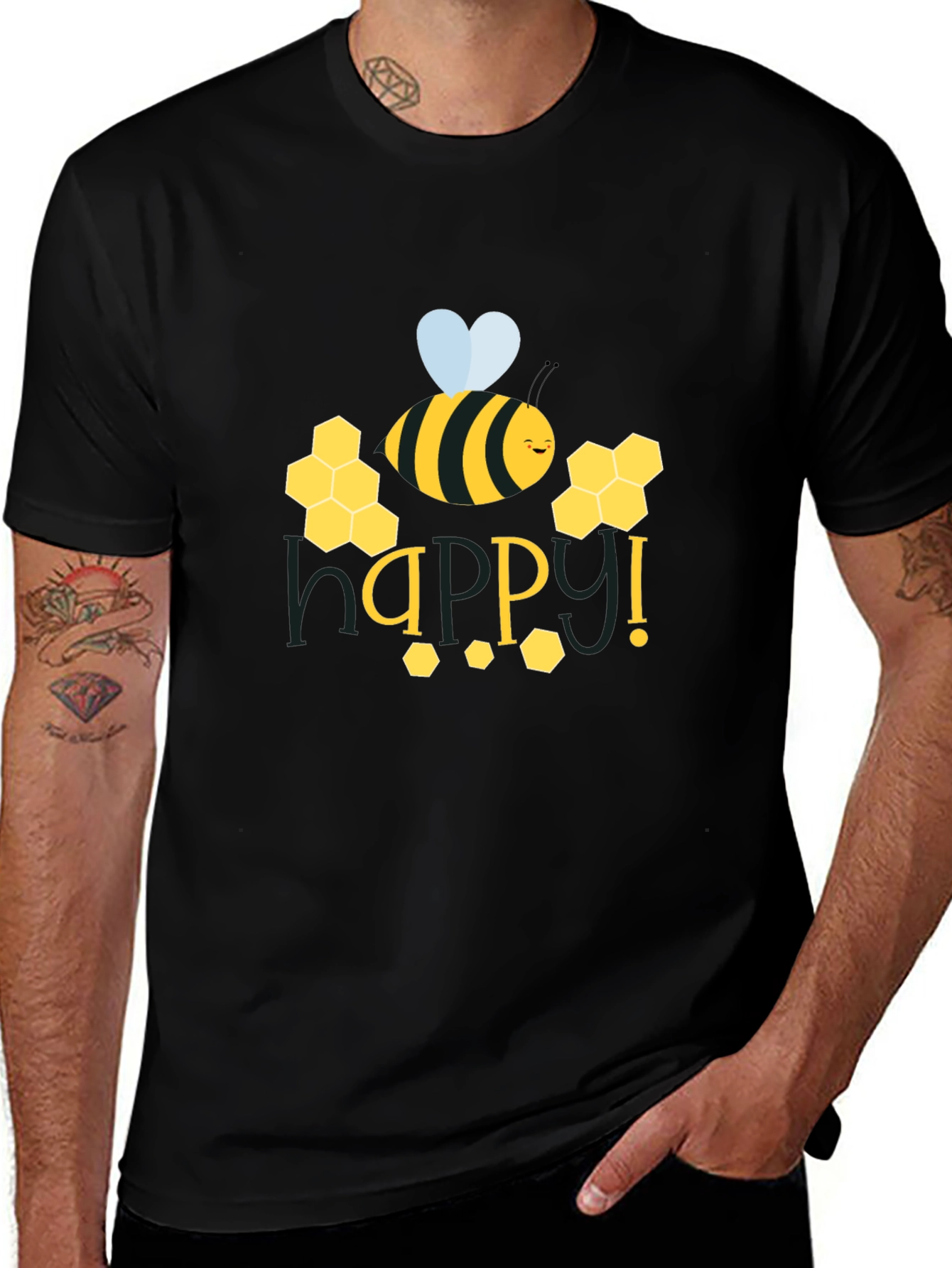 Happy Bee Graphic Tee - Black