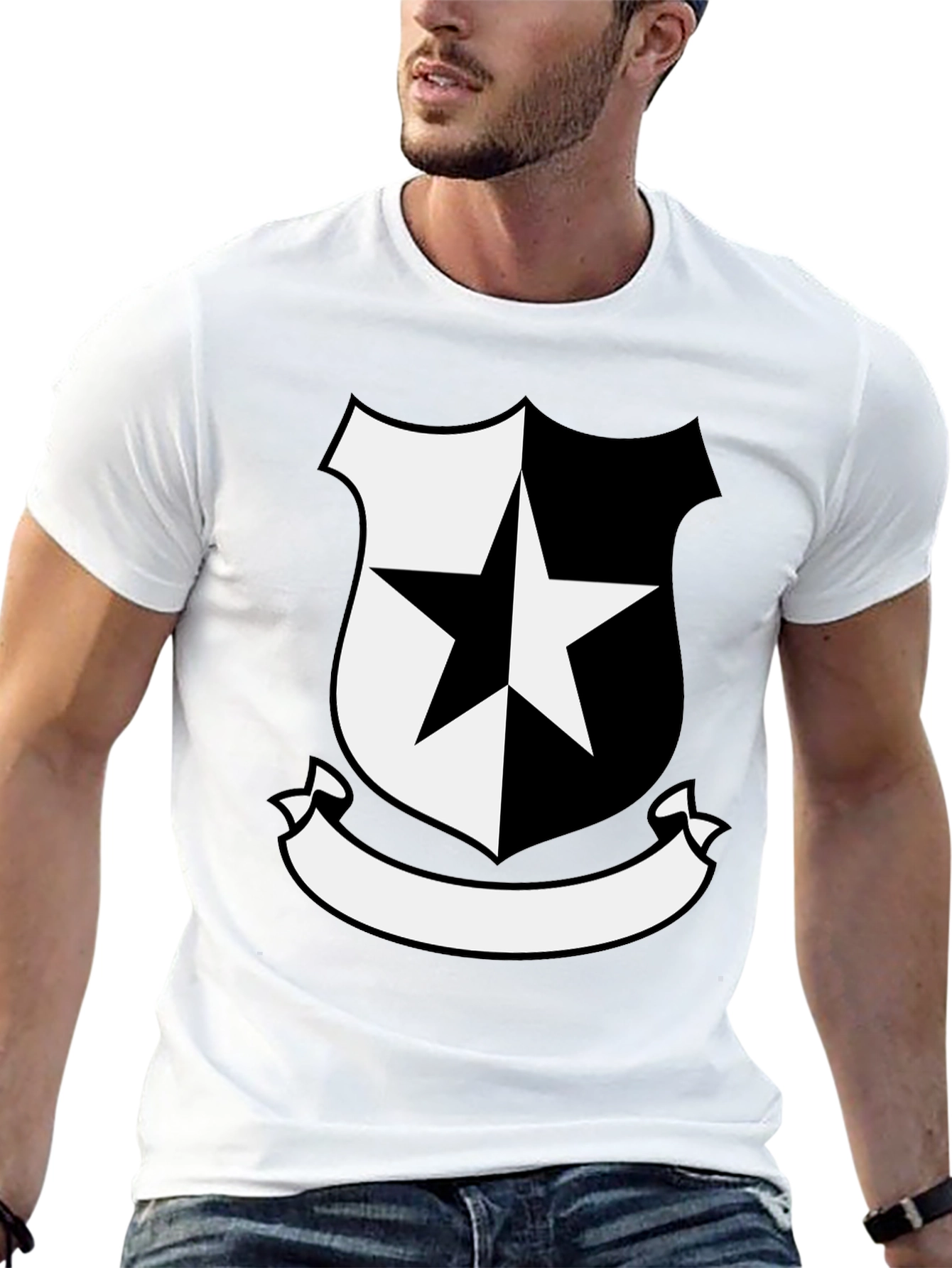 Black T-Shirt with Star Emblem