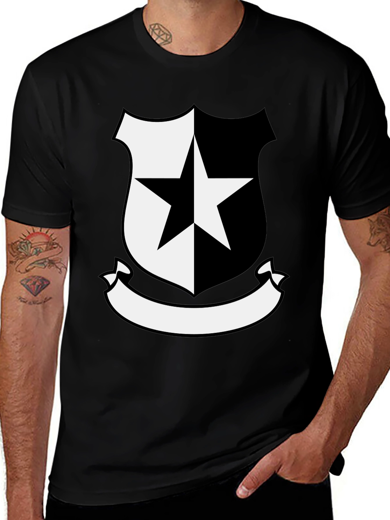 Black T-Shirt with Star Emblem