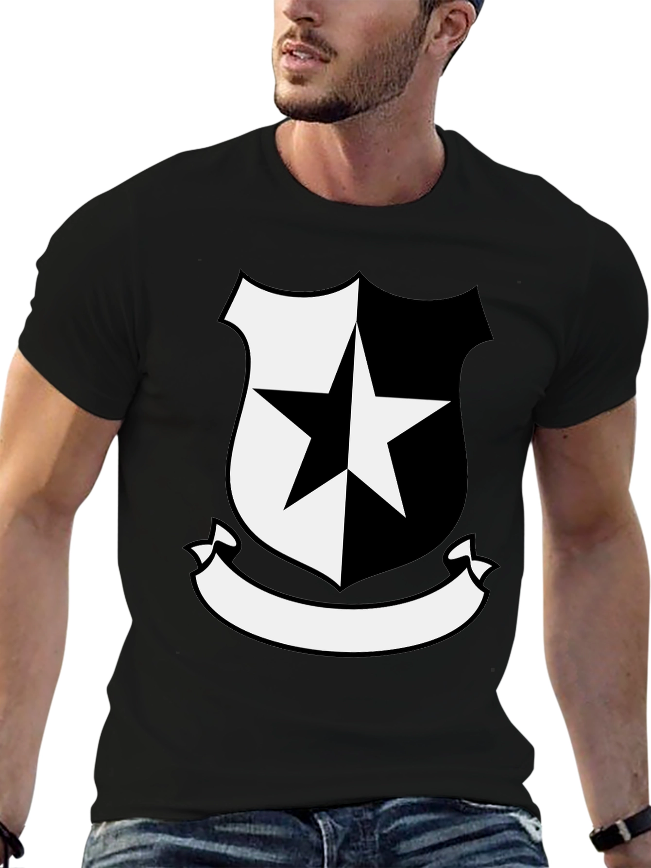 Black T-Shirt with Star Emblem