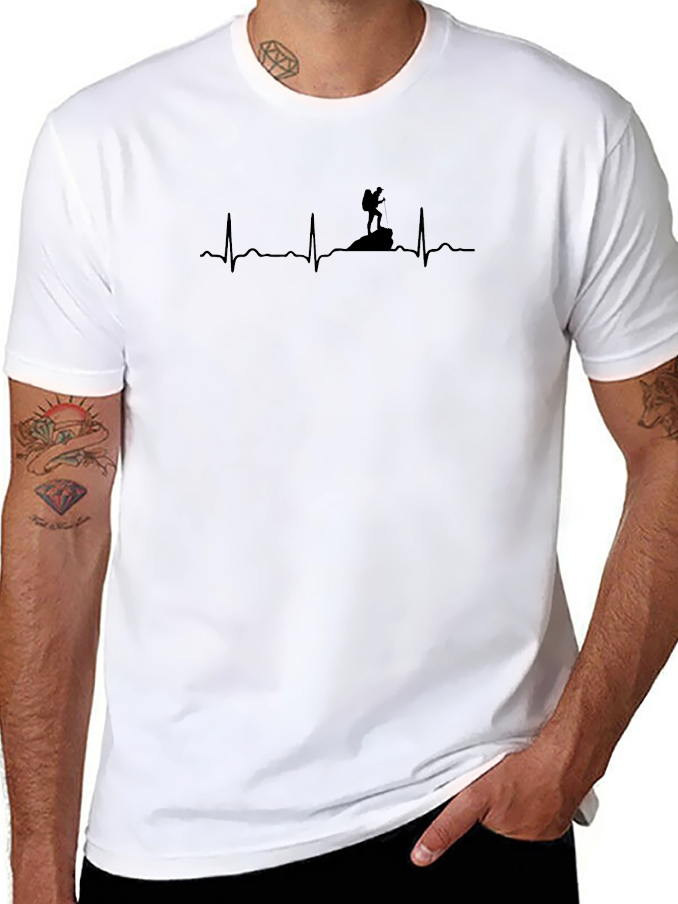 Hiking Heartbeat T-Shirt - Black Crew Neck Tee