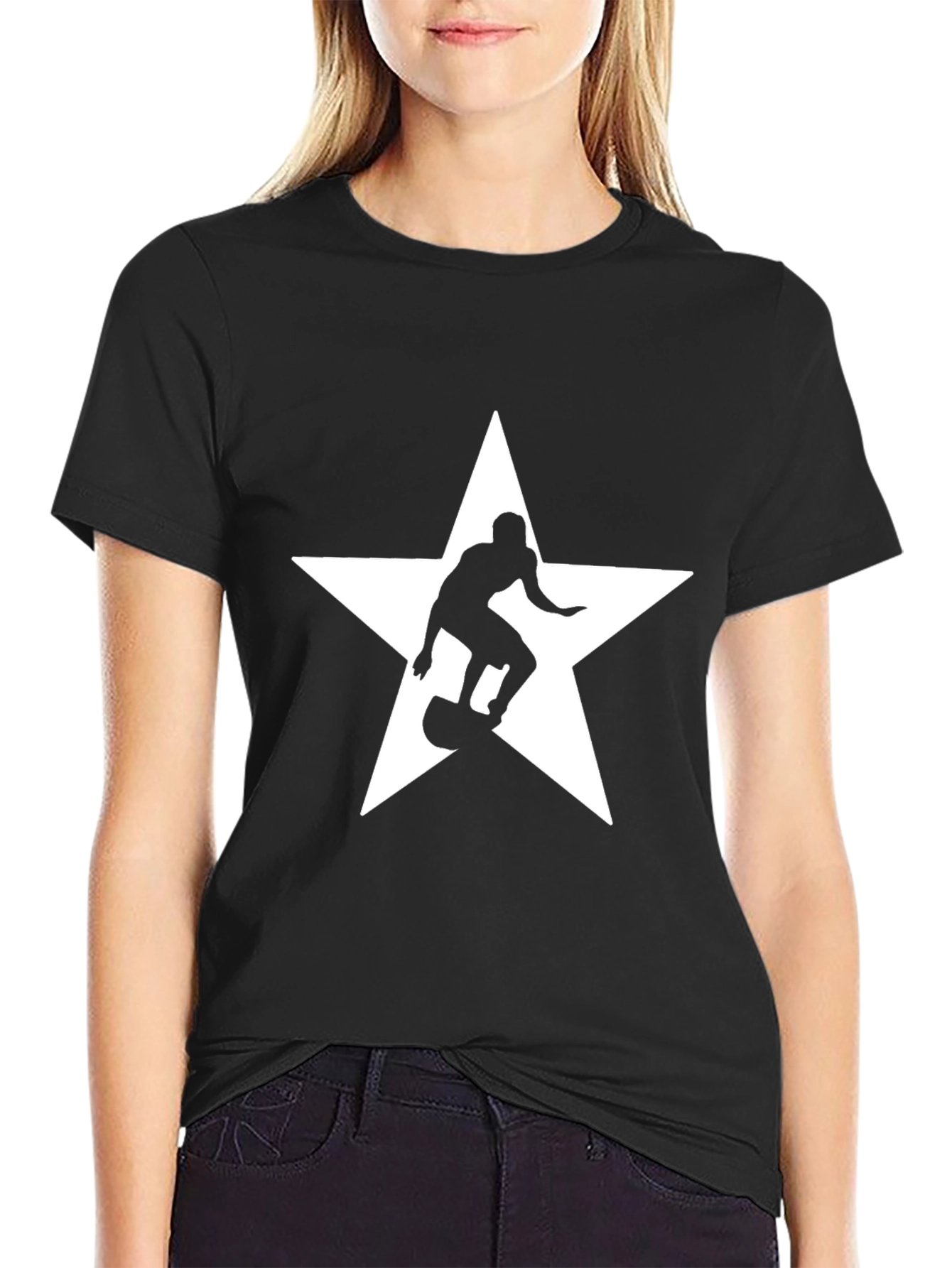 Skater Star Graphic Tee - Black Cotton T-Shirt
